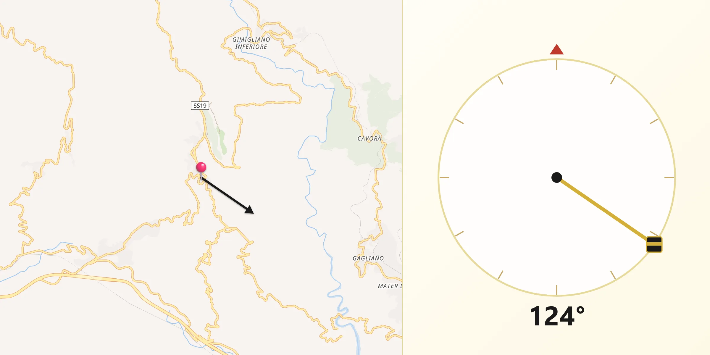 Direzione della Qibla da Tiriolo