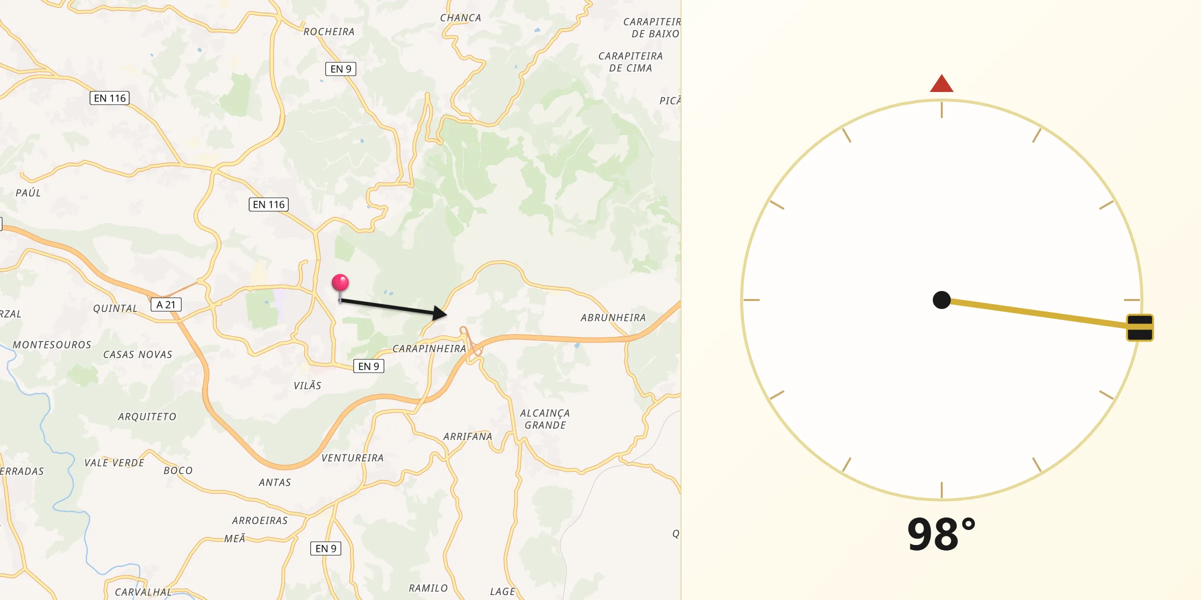 Direção da Qibla a partir de Mafra