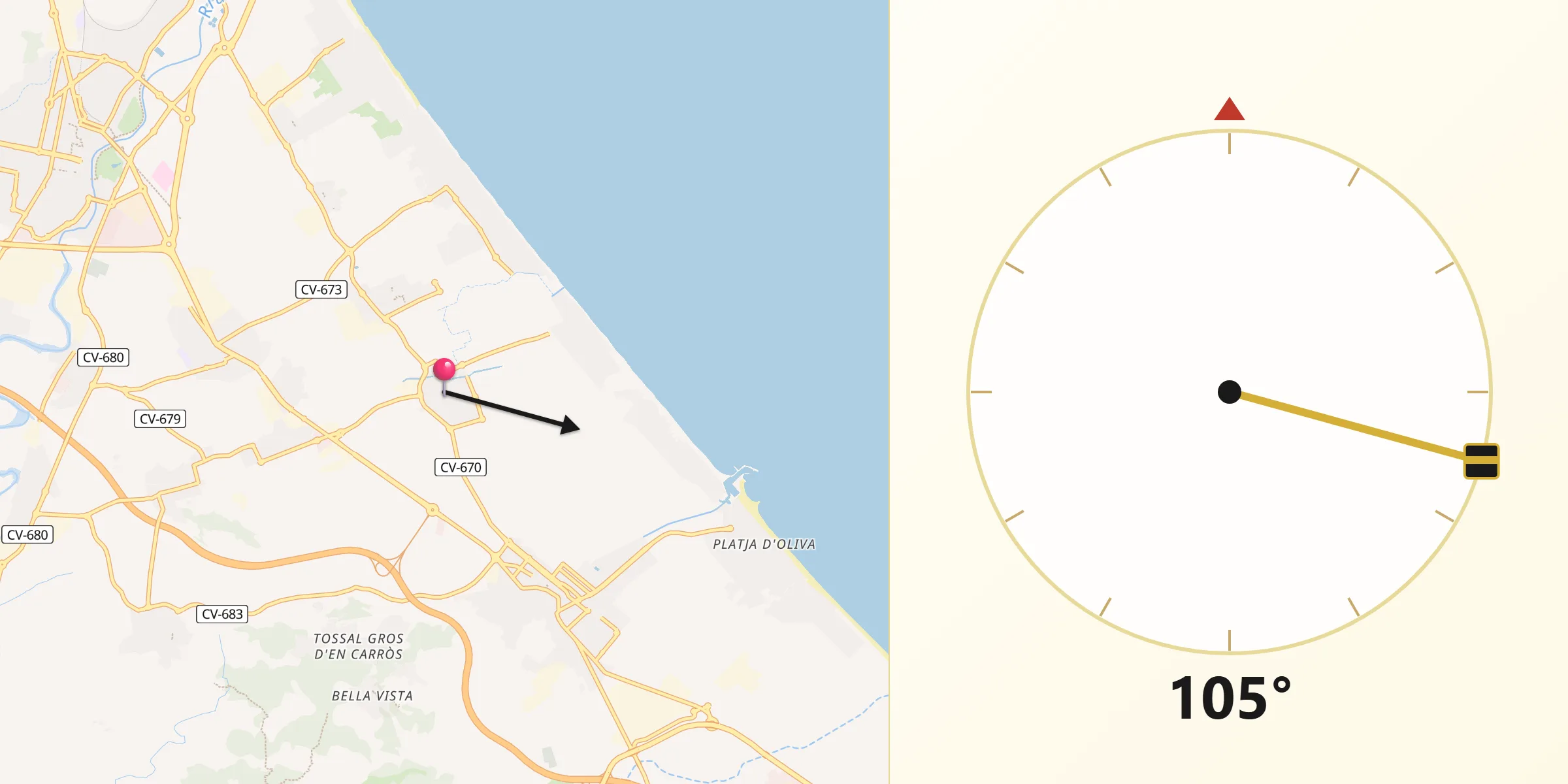 Dirección de la Qibla desde Piles