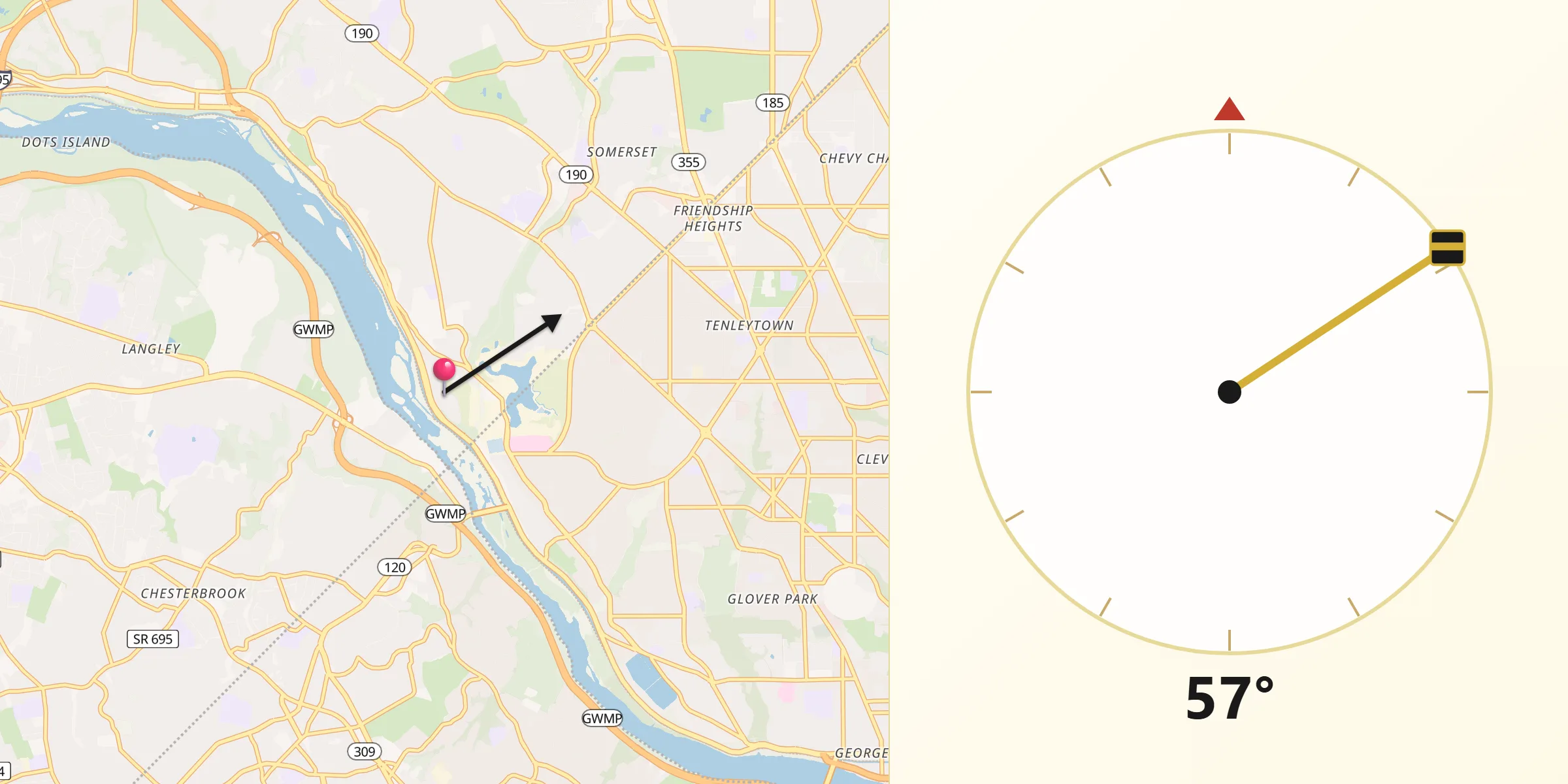 Qibla Direction from Brookmont