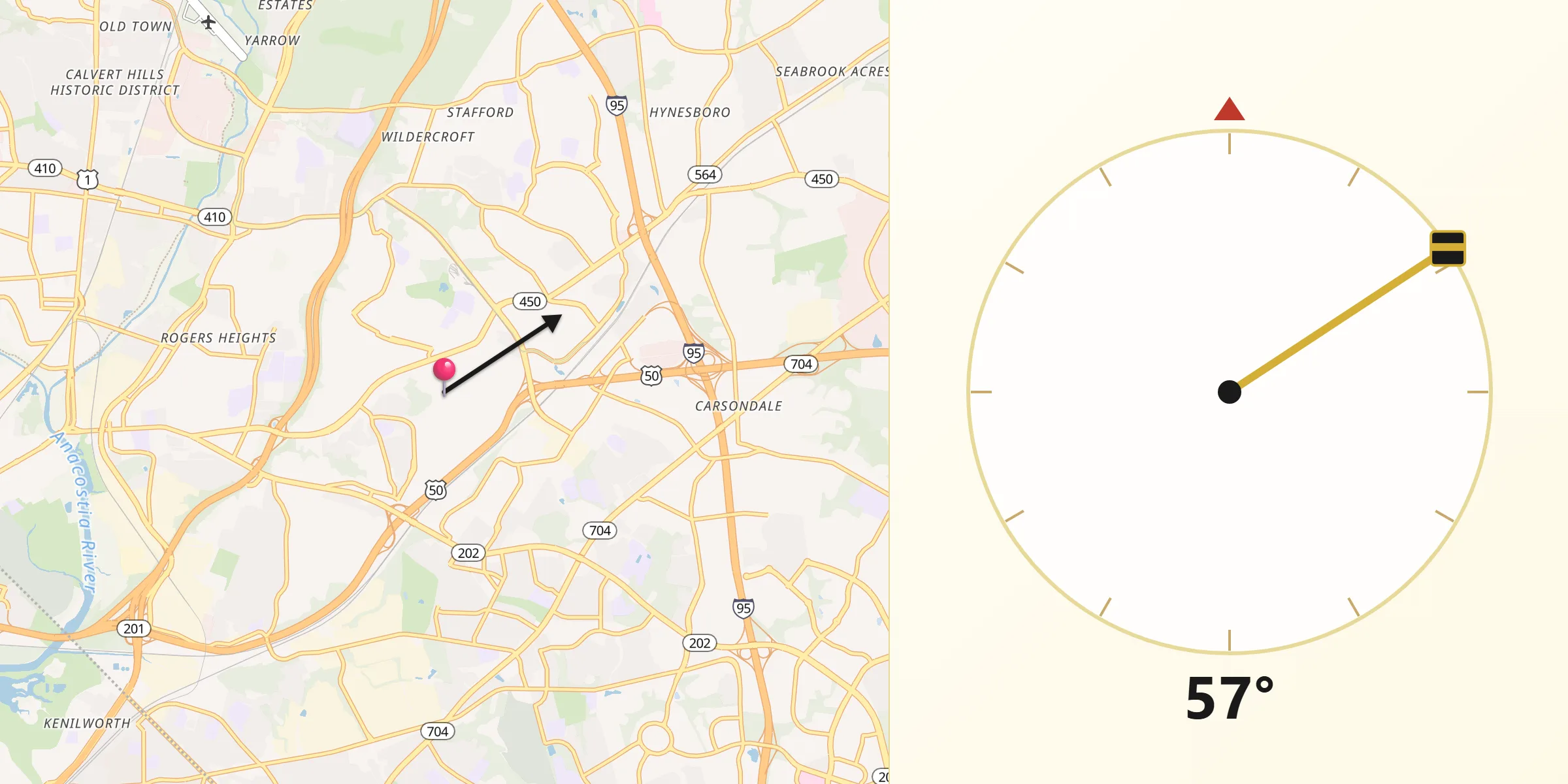 Qibla Direction from Landover Hills