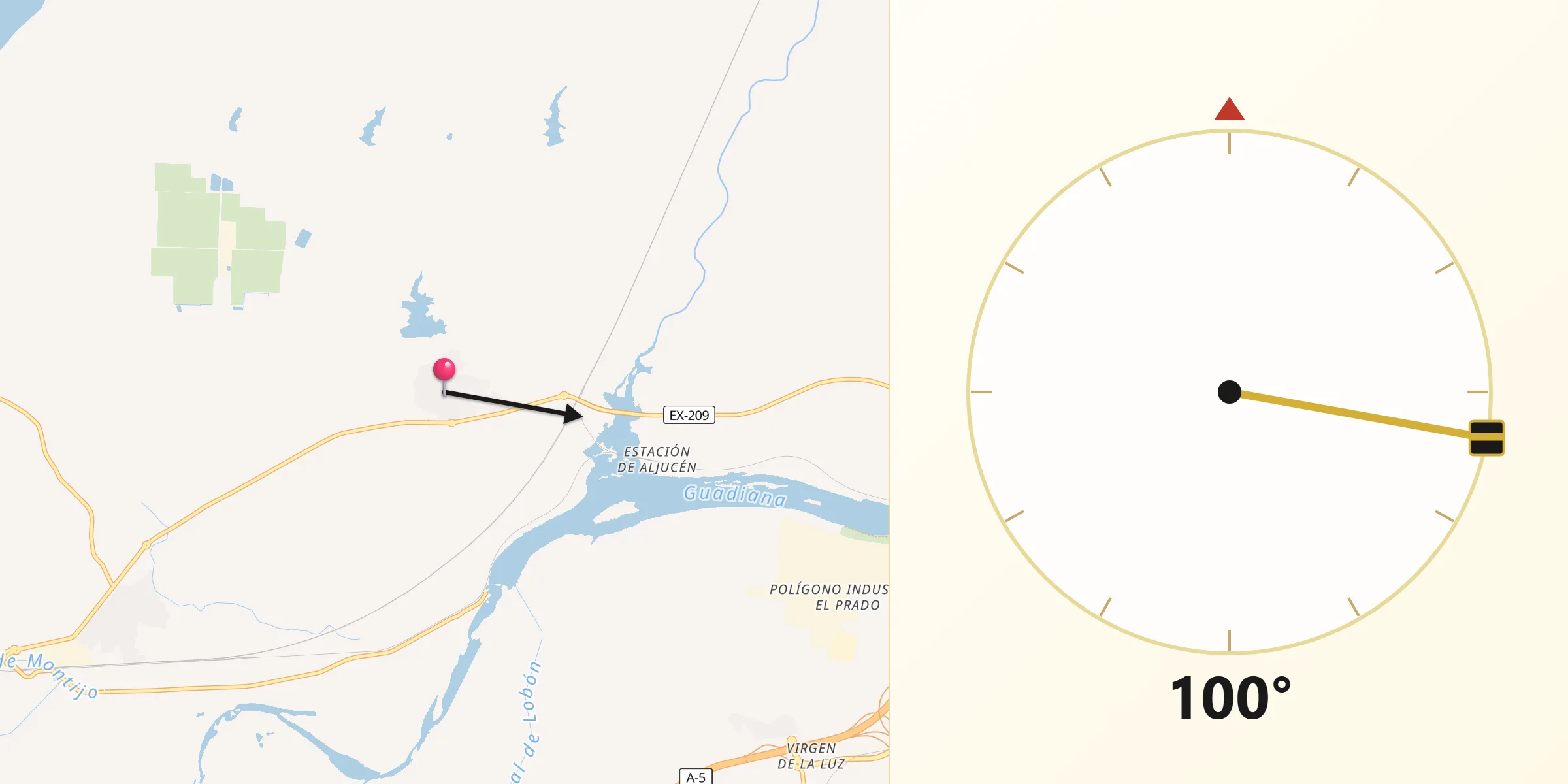 Dirección de la Qibla desde Esparragalejo