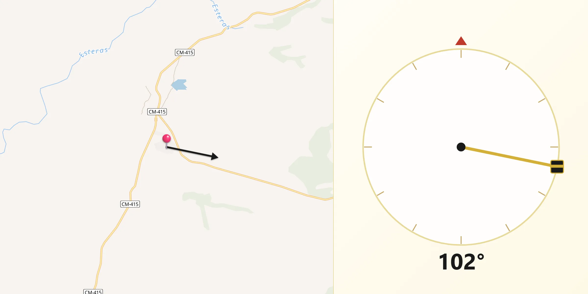 Dirección de la Qibla desde Saceruela