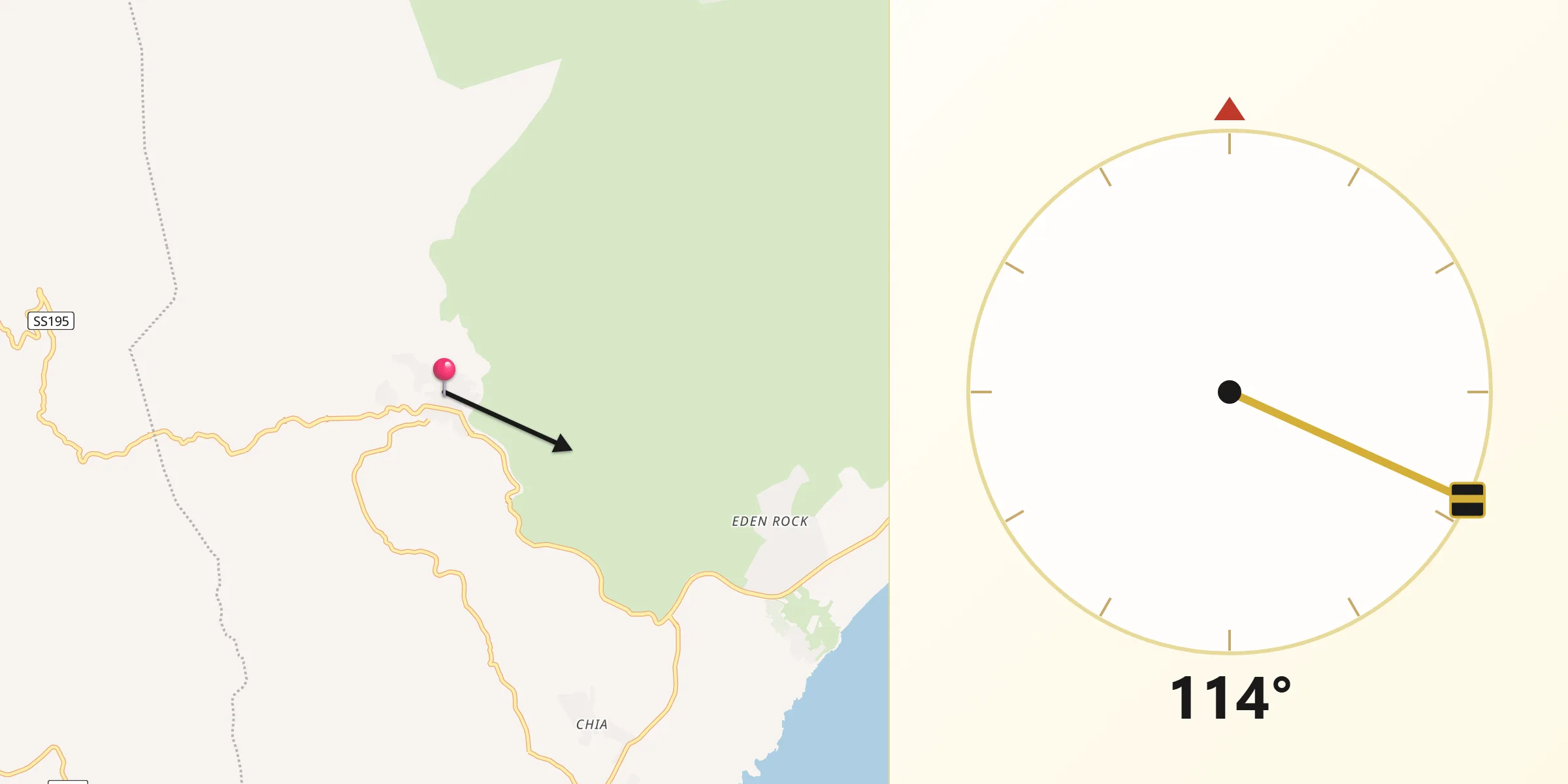Direzione della Qibla da Domus de Maria