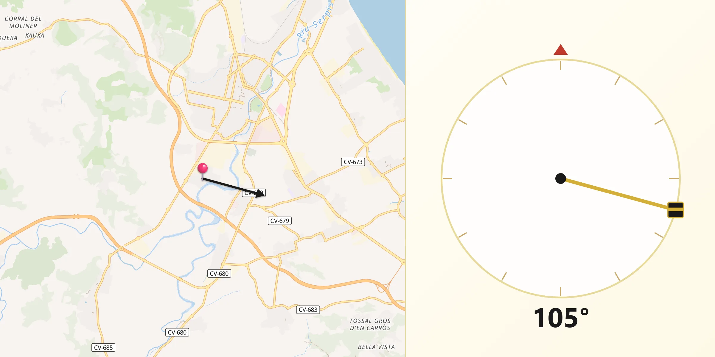 Dirección de la Qibla desde Real de Gandía