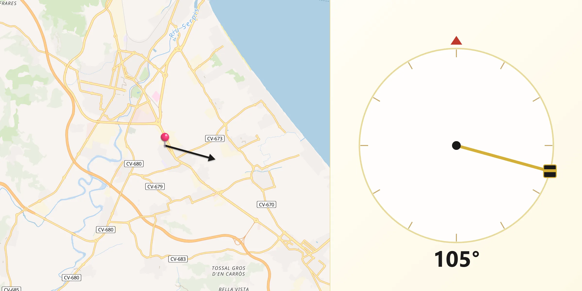 Dirección de la Qibla desde Bellreguard