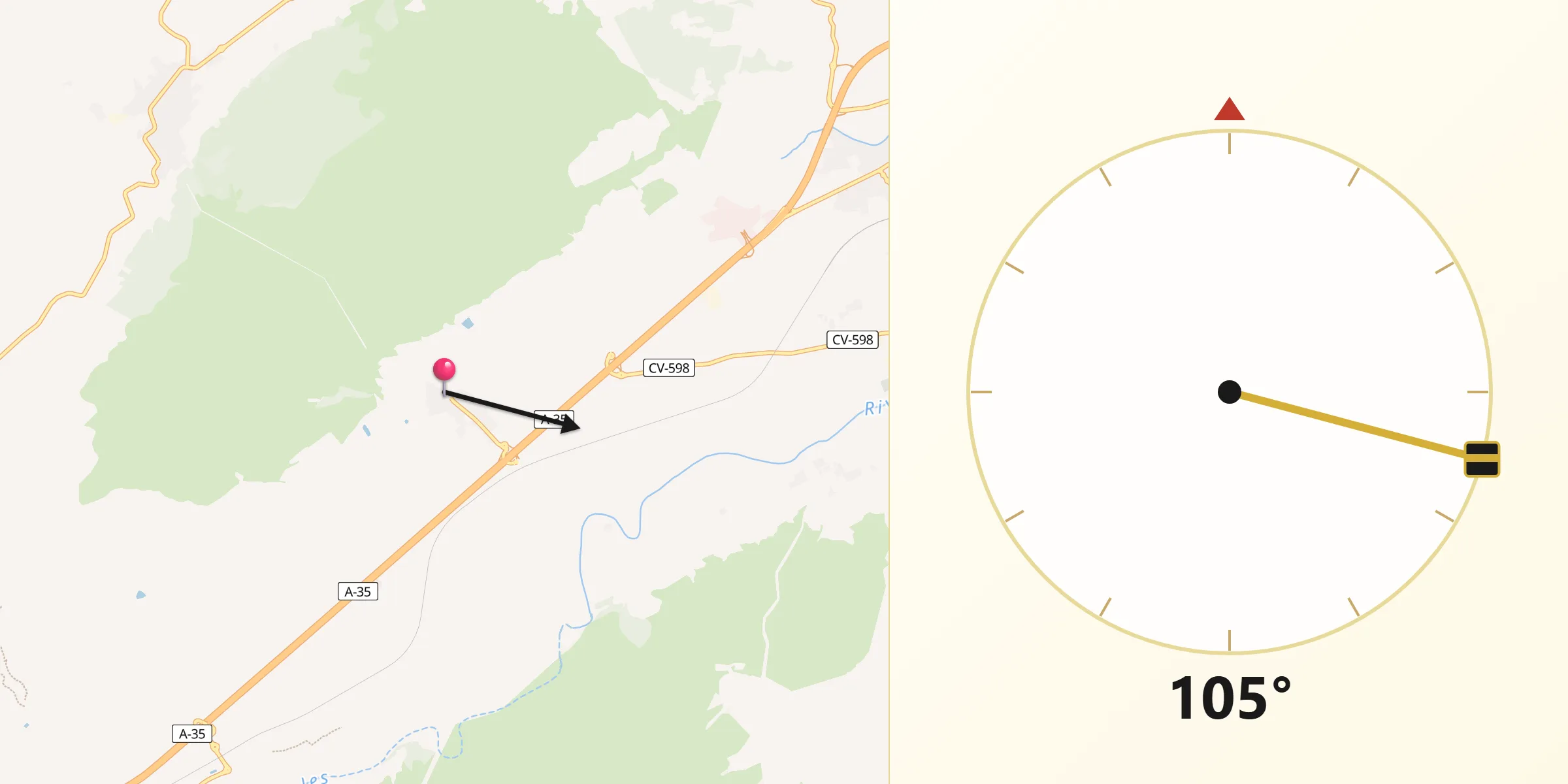 Dirección de la Qibla desde Montesa