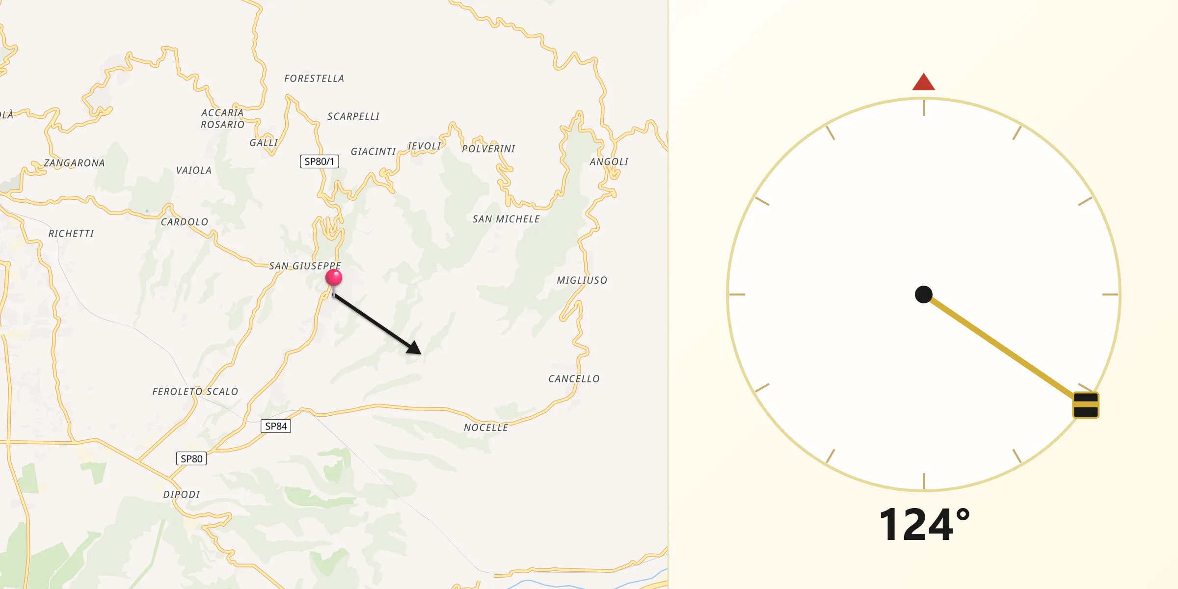 Direzione della Qibla da Pianopoli