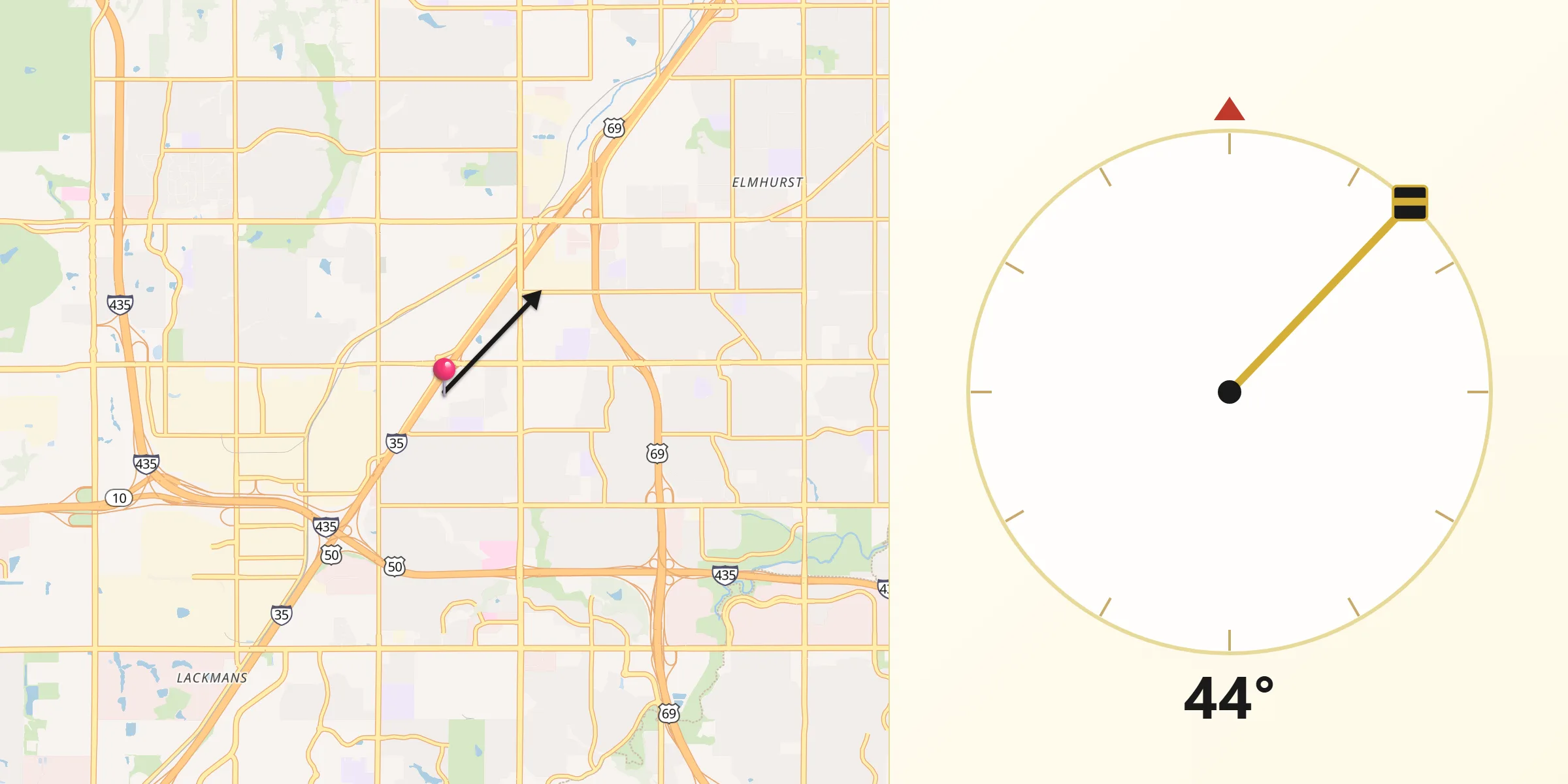 Qibla Direction from Lenexa