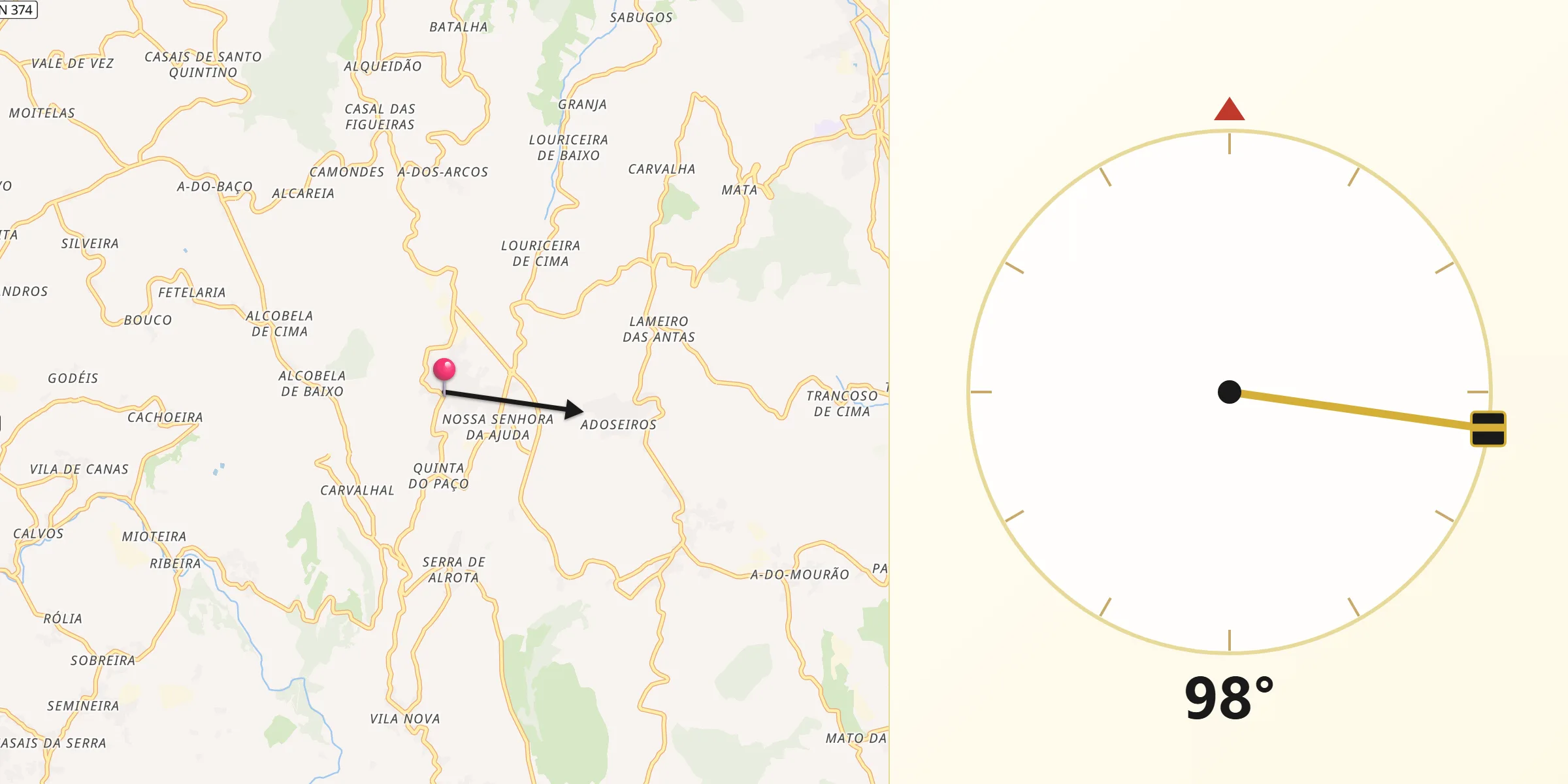 Direção da Qibla a partir de Arranhó
