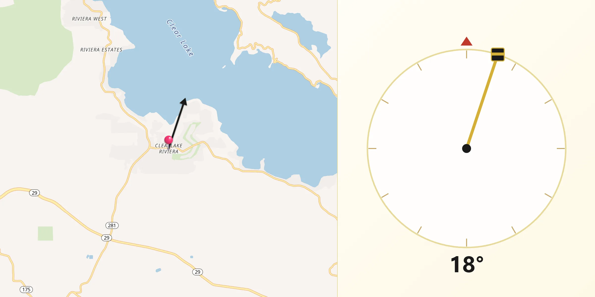 Qibla Direction from Clear Lake Riviera