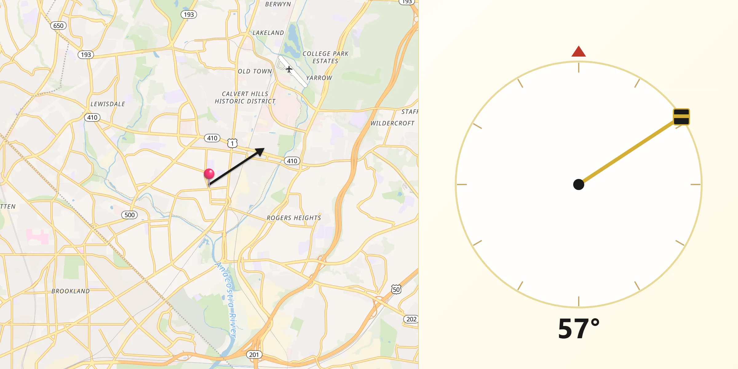 Qibla Direction from Hyattsville