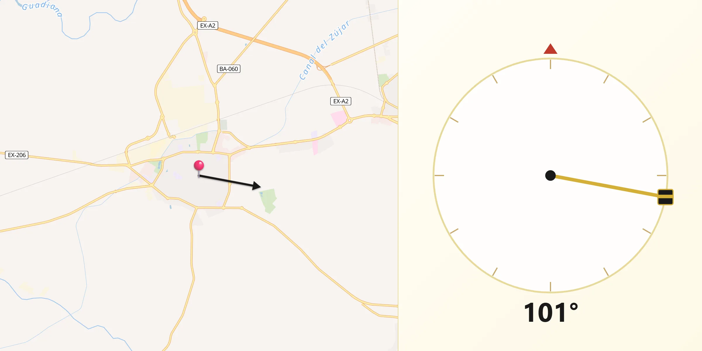 Dirección de la Qibla desde Don Benito