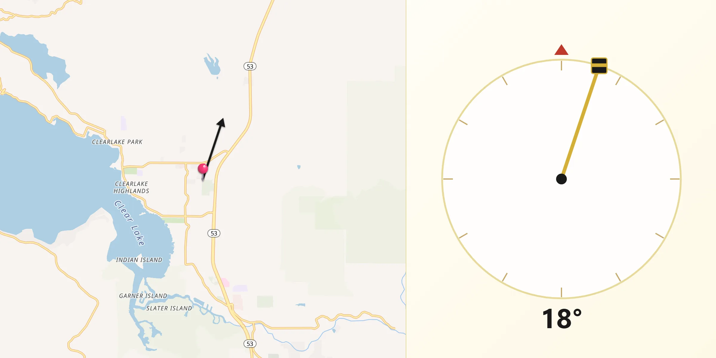 Qibla Direction from Clearlake