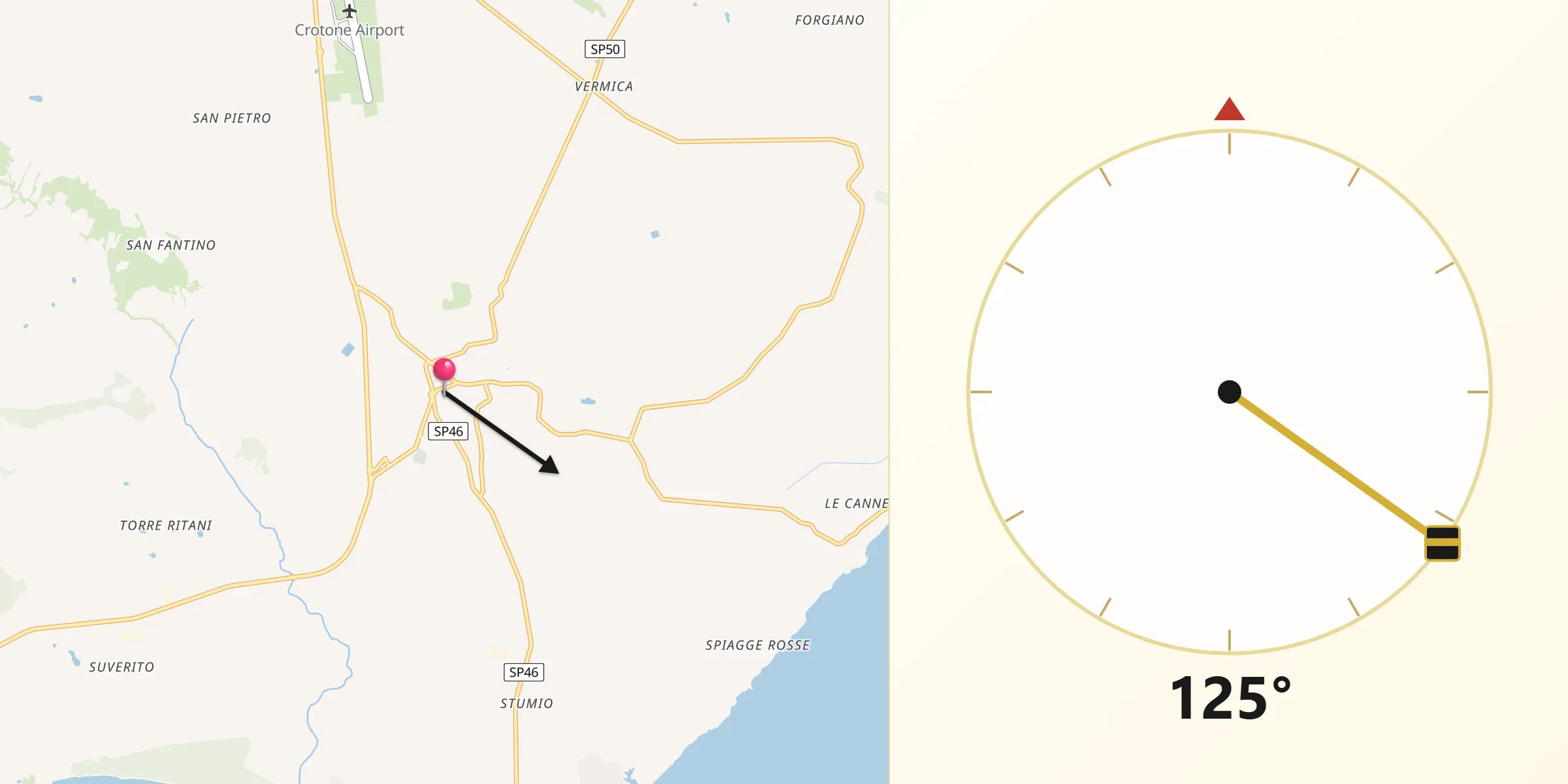 Direzione della Qibla da Isola di Capo Rizzuto