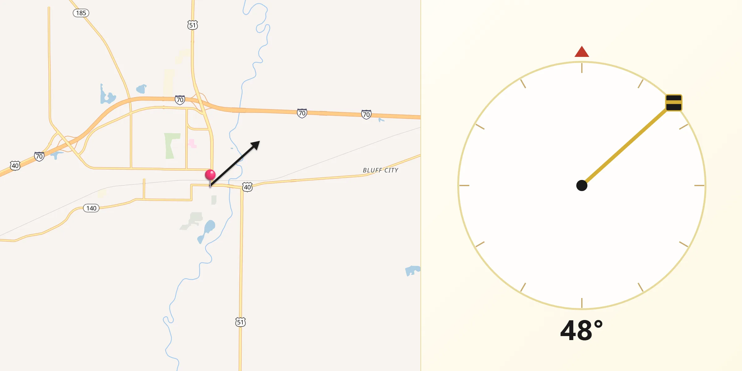Qibla Direction from Vandalia