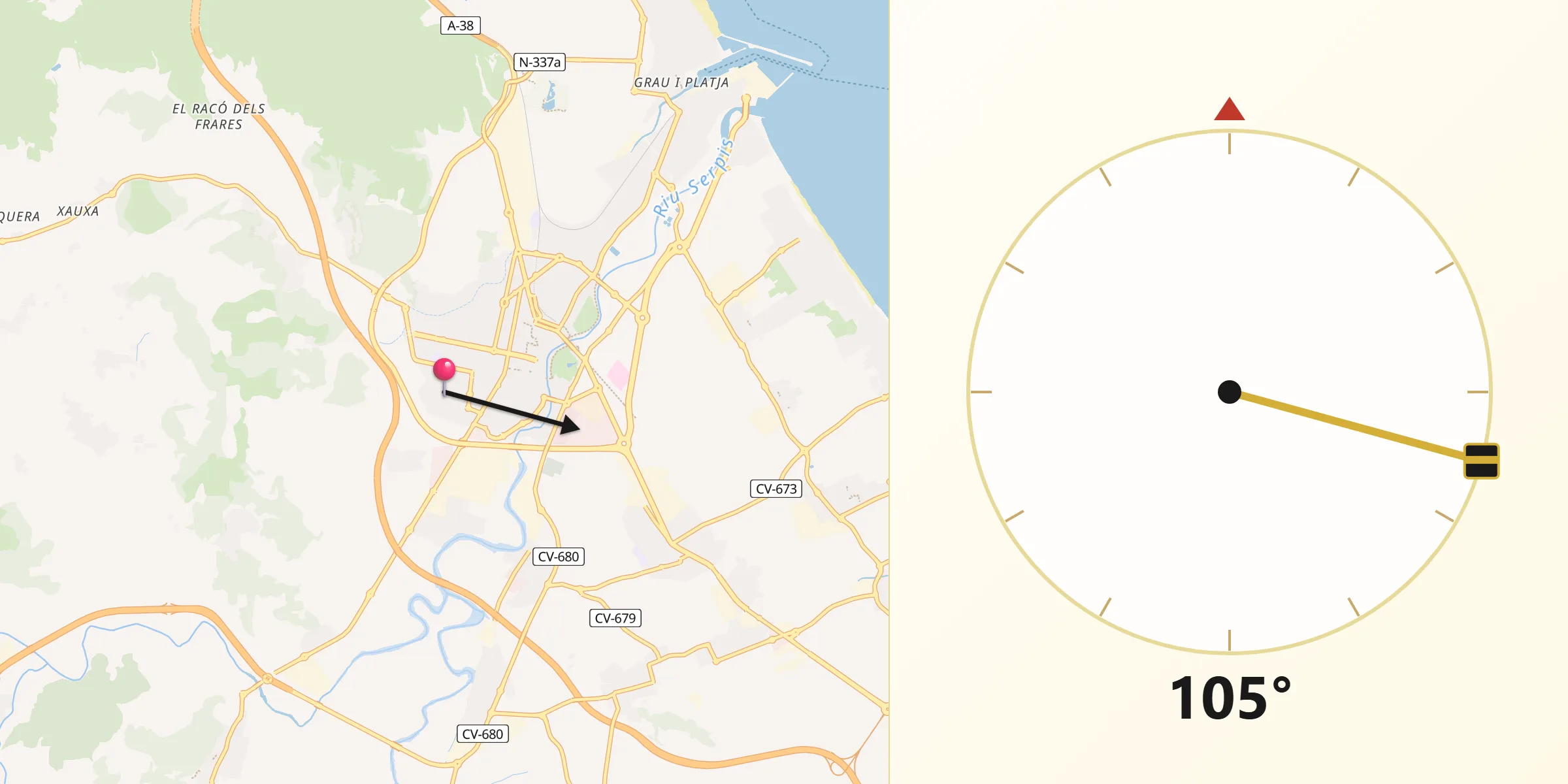 Dirección de la Qibla desde Benirredrà