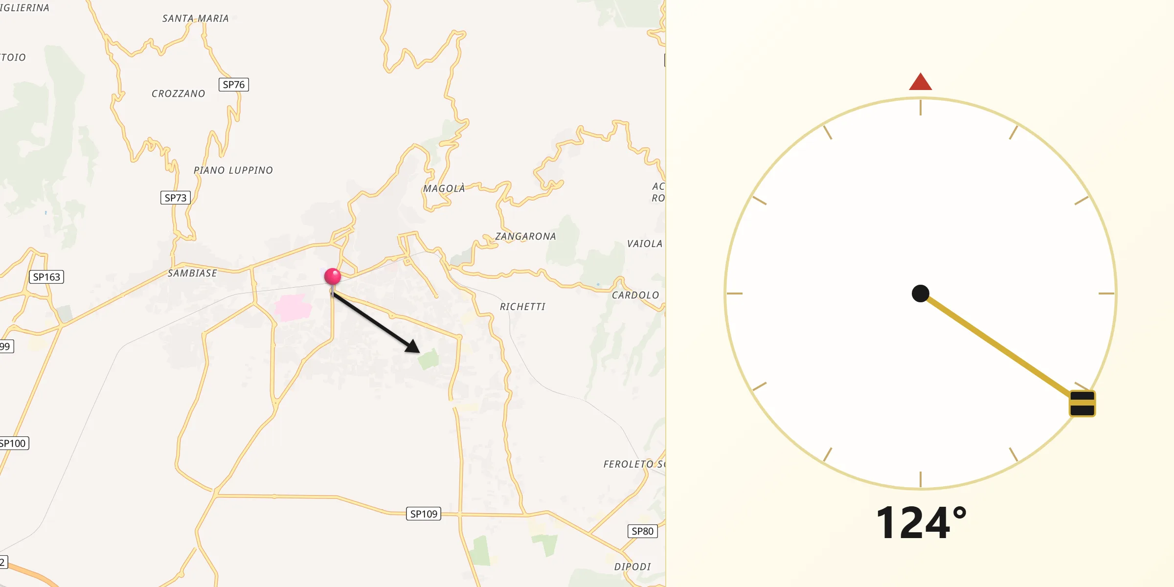 Direzione della Qibla da Lamezia Terme
