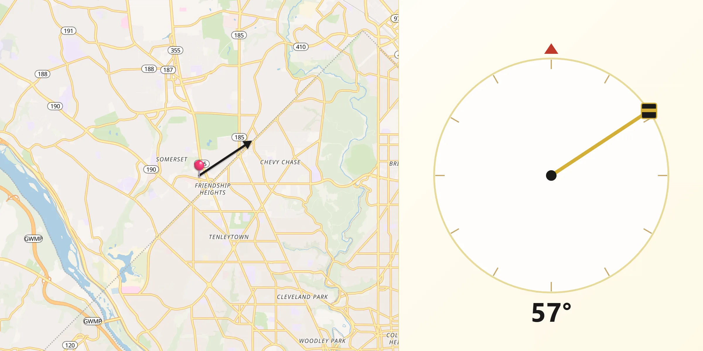 Qibla Direction from Friendship Village