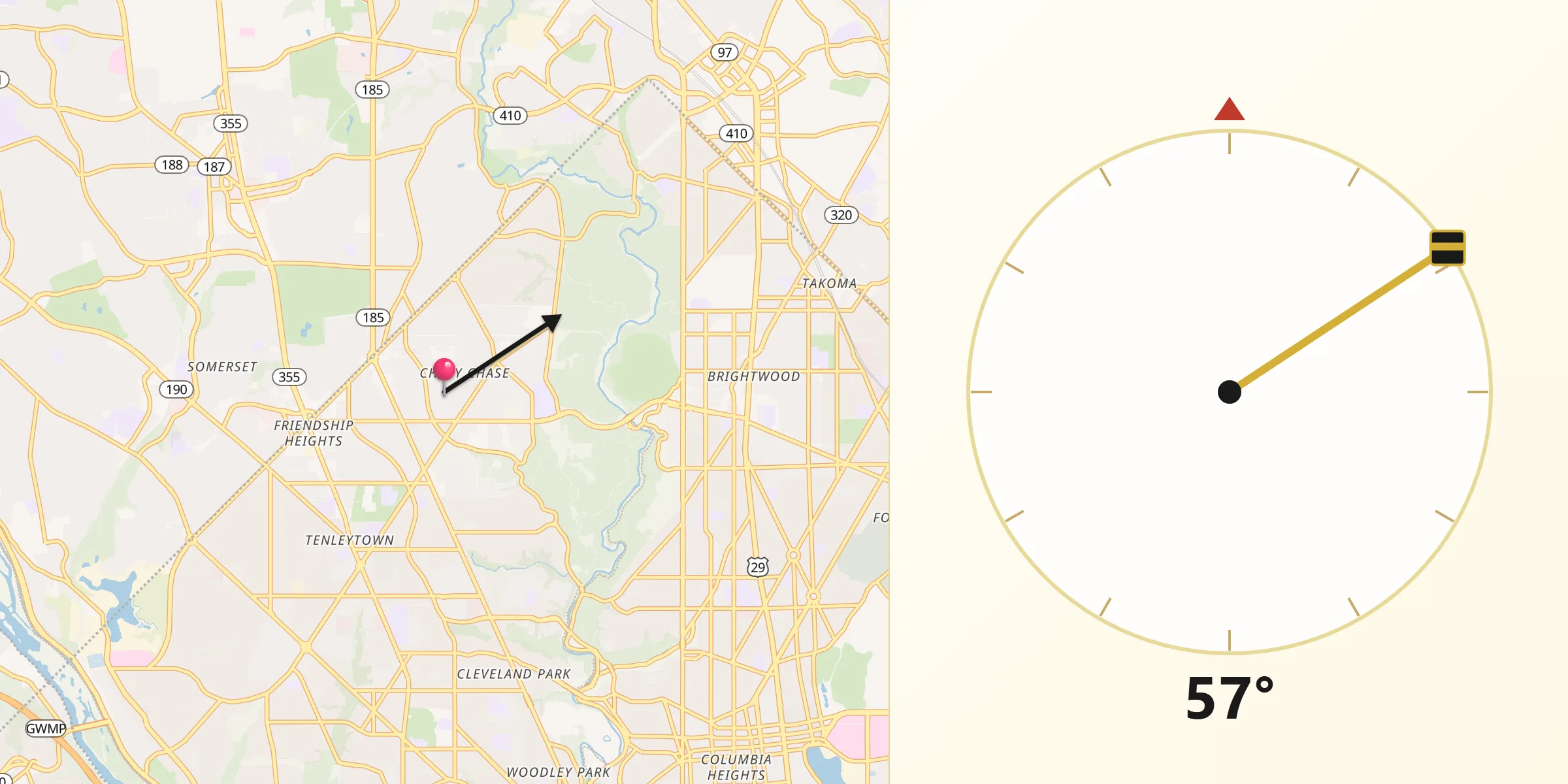 Qibla Direction from Chevy Chase