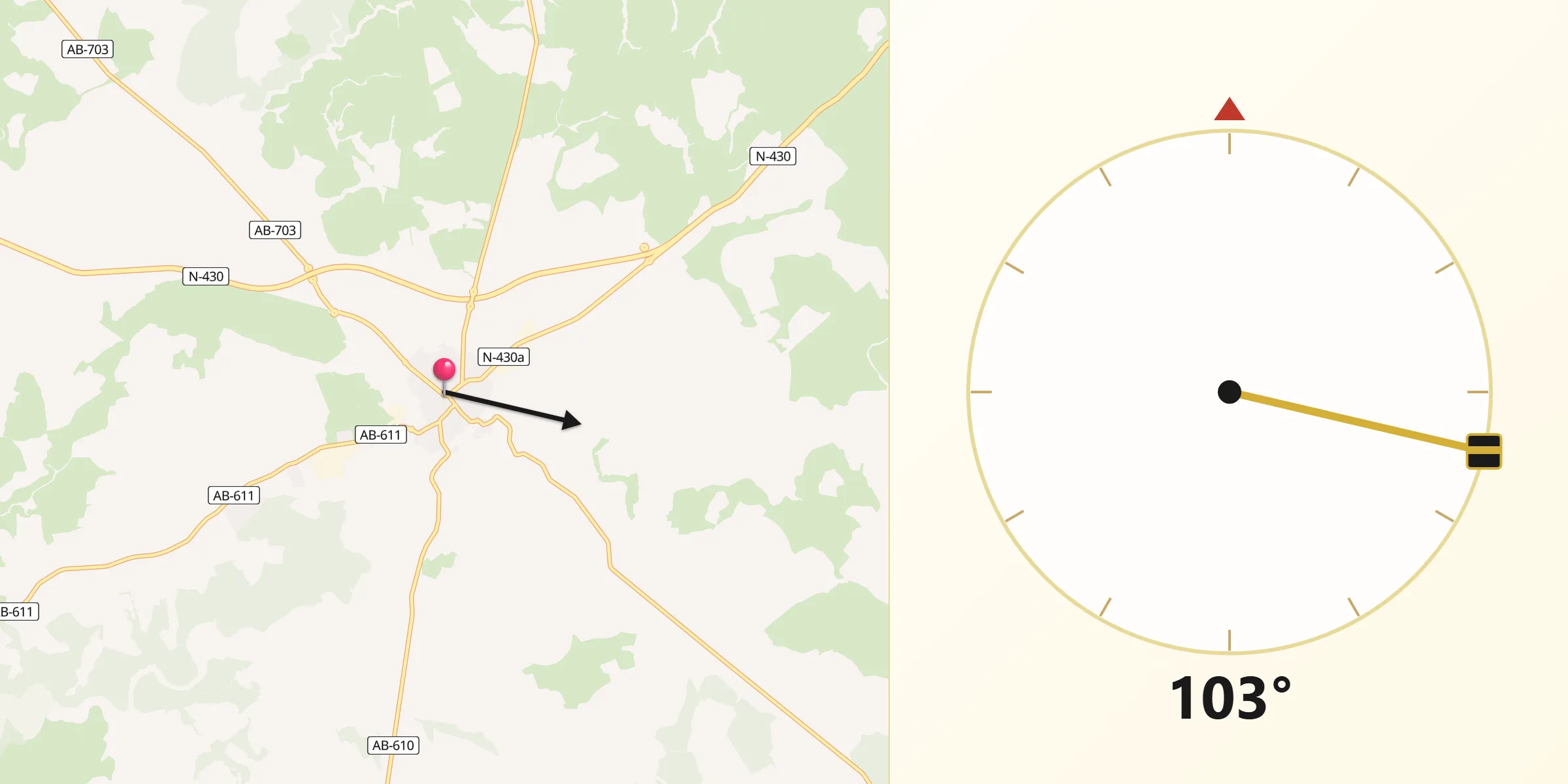 Dirección de la Qibla desde Ossa de Montiel