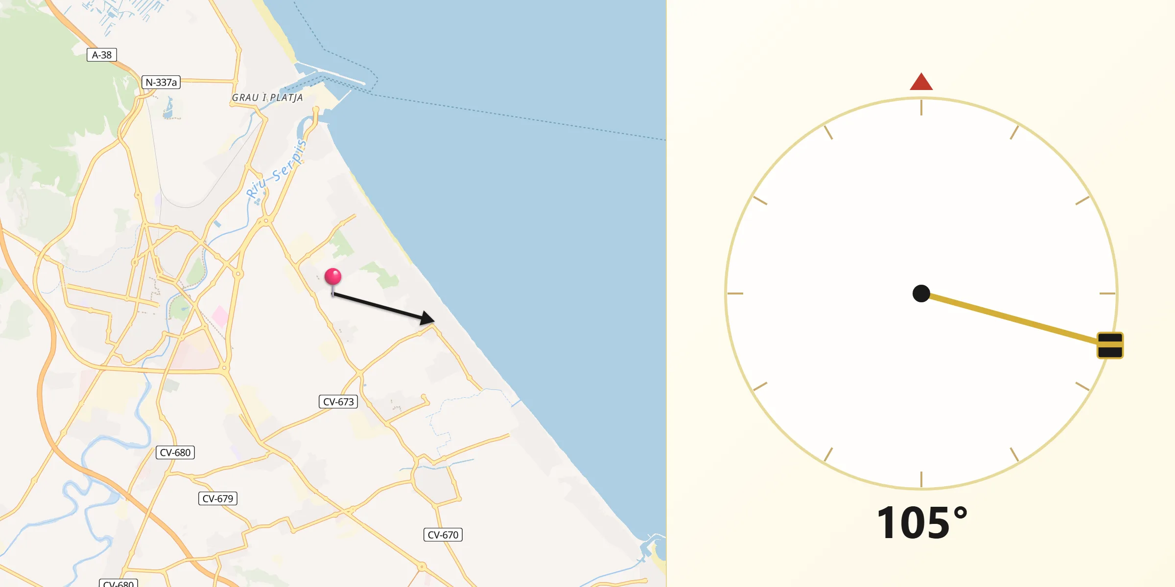 Dirección de la Qibla desde Daimús