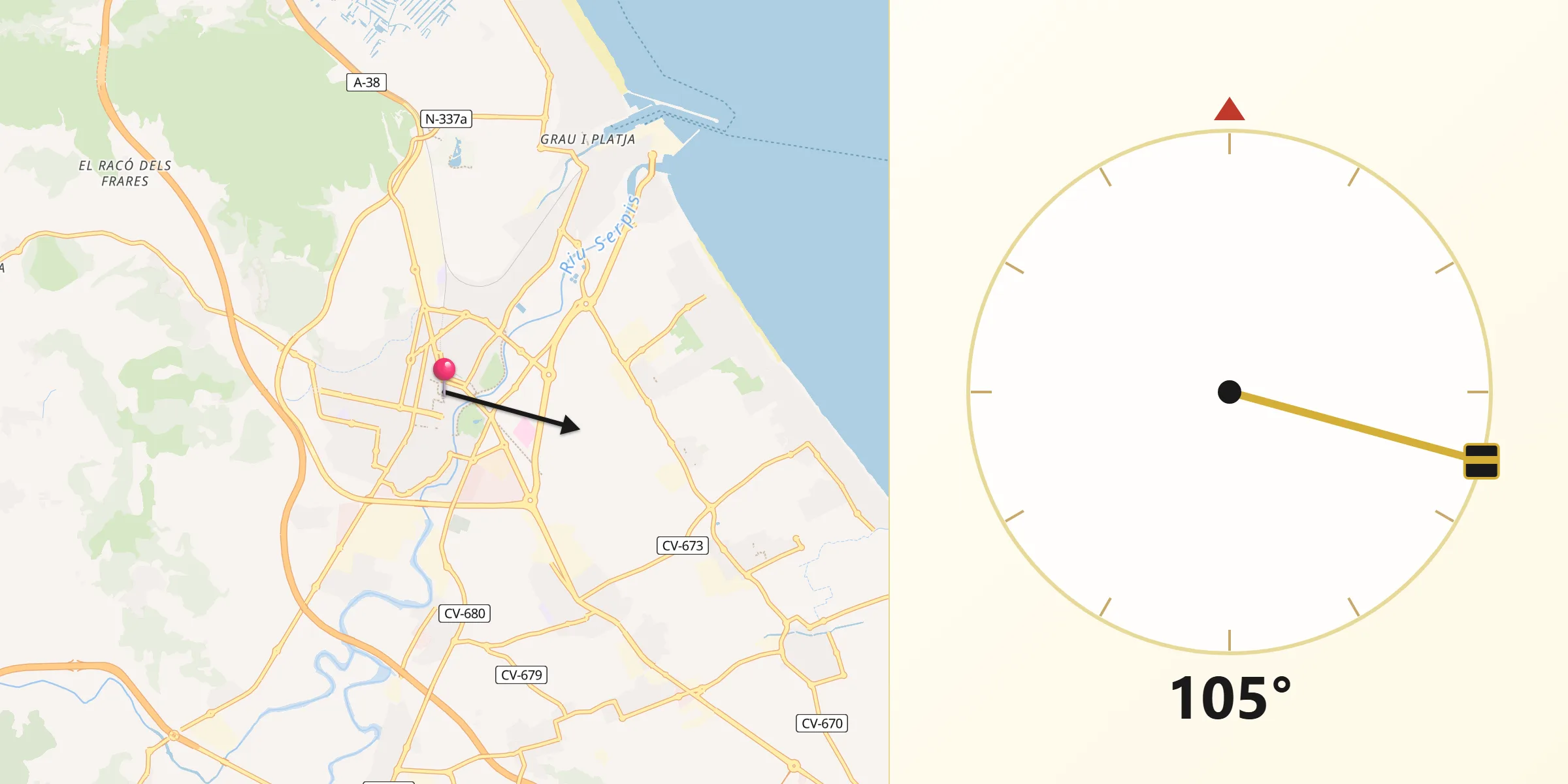 Dirección de la Qibla desde Gandía