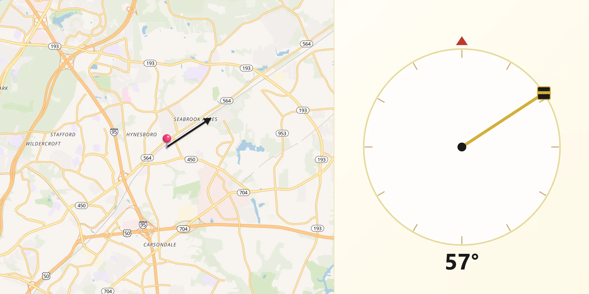 Qibla Direction from Lanham-Seabrook