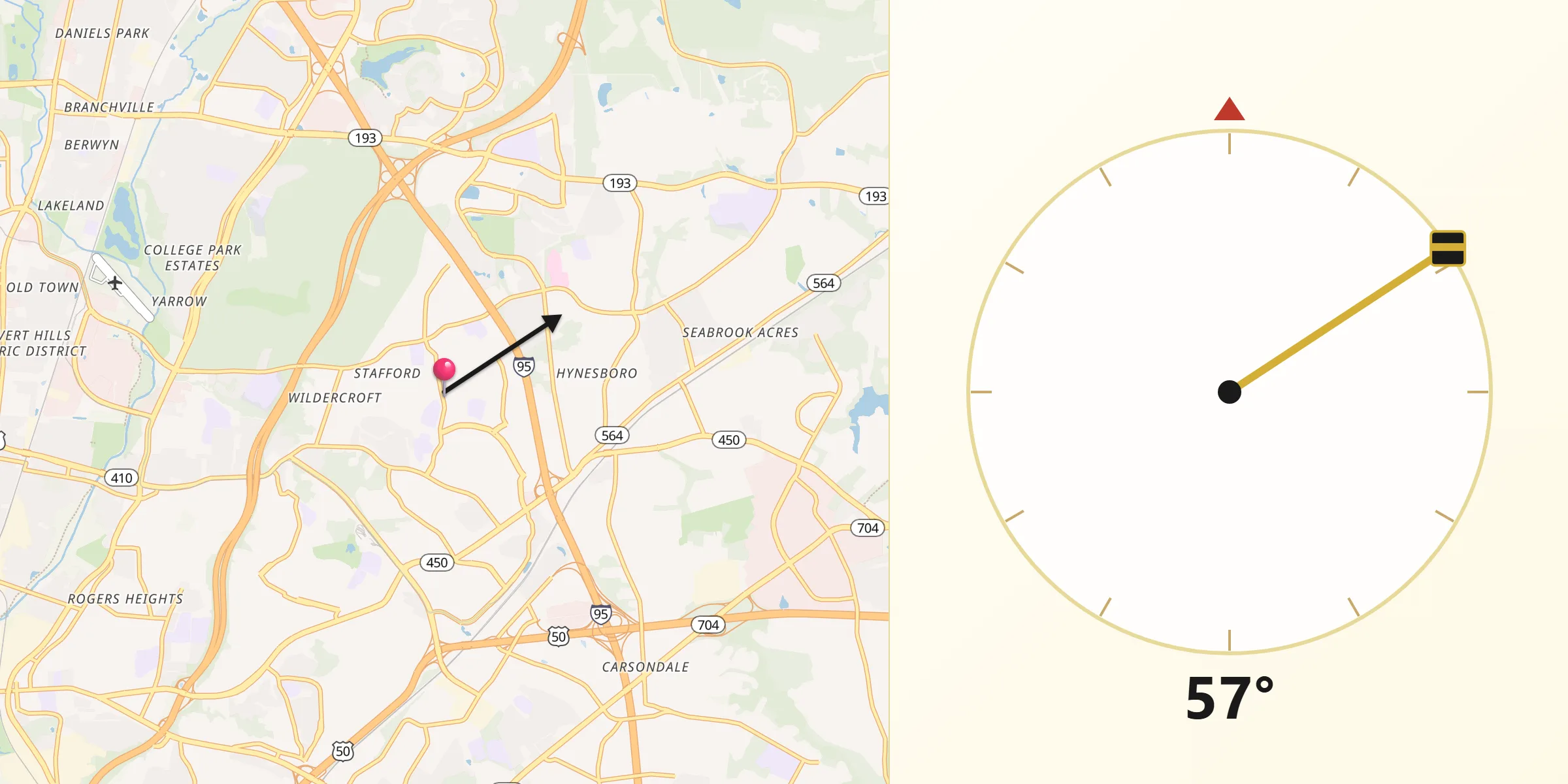 Qibla Direction from New Carrollton