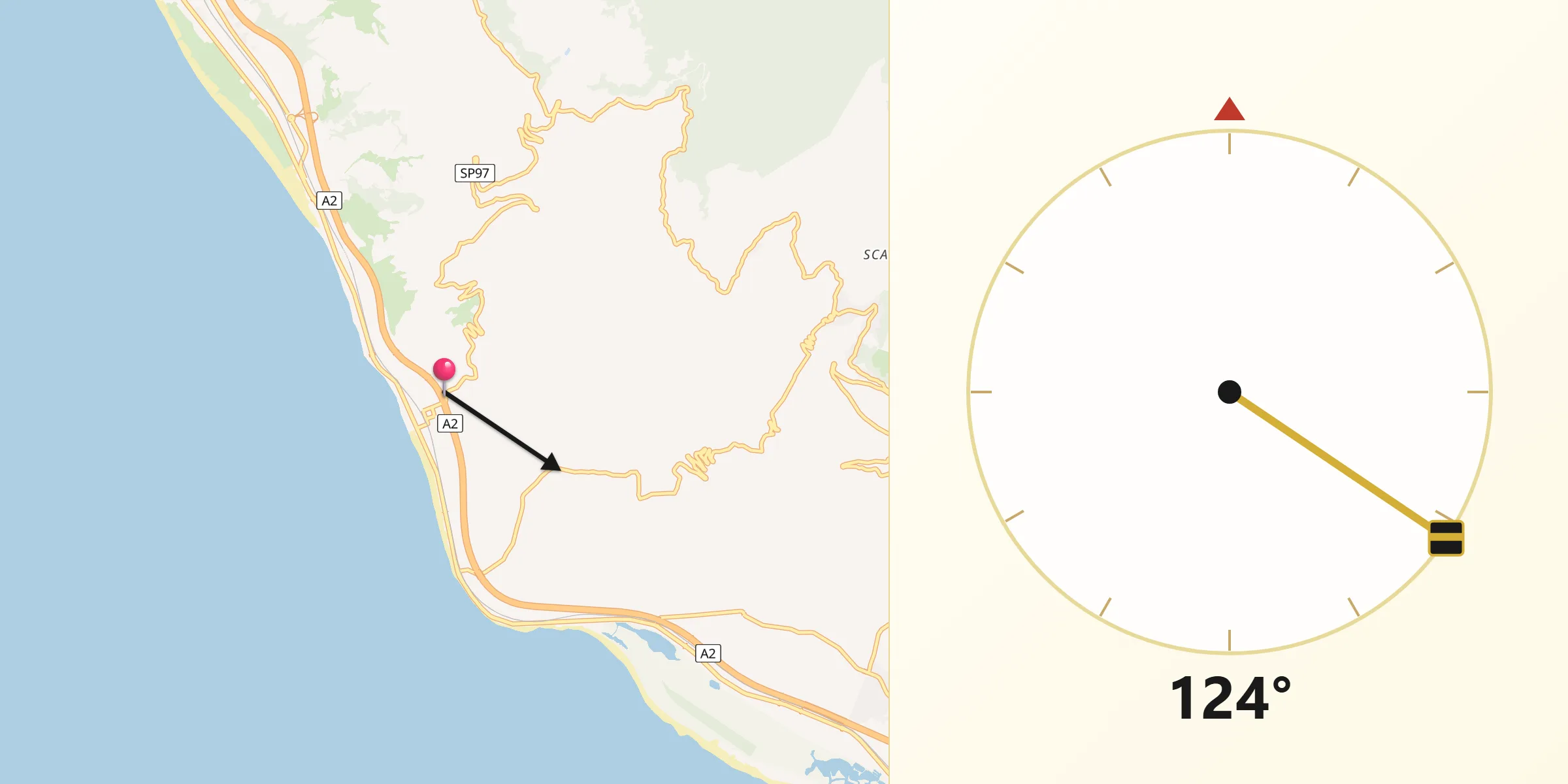 Direzione della Qibla da Falerna Scalo