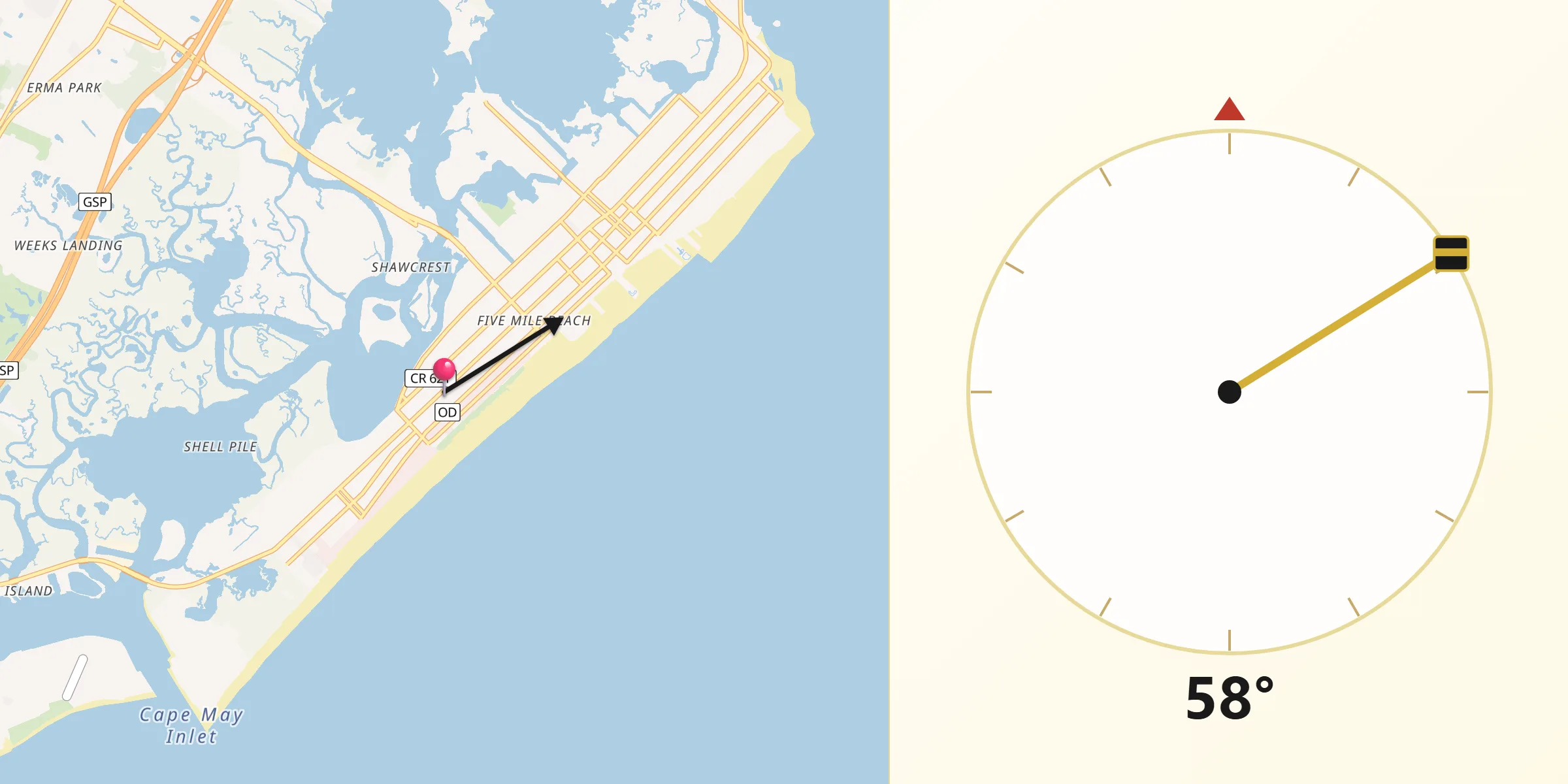Qibla Direction from Wildwood Crest