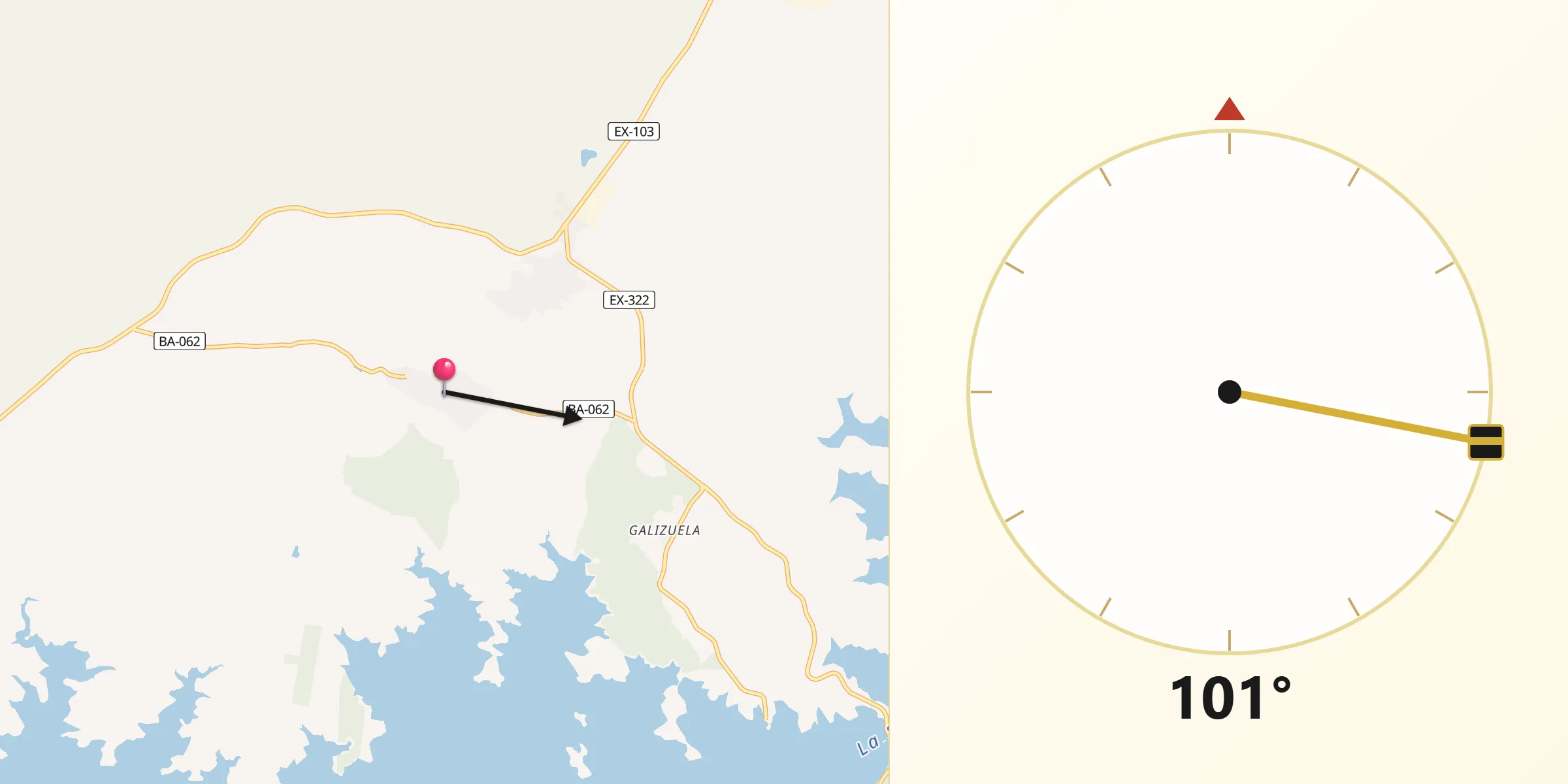 Dirección de la Qibla desde Esparragosa de Lares