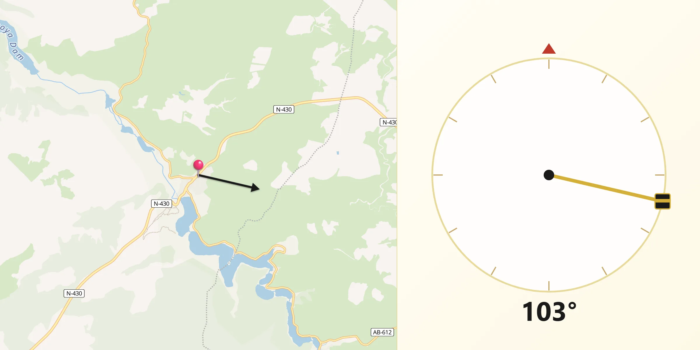 Dirección de la Qibla desde Ruidera