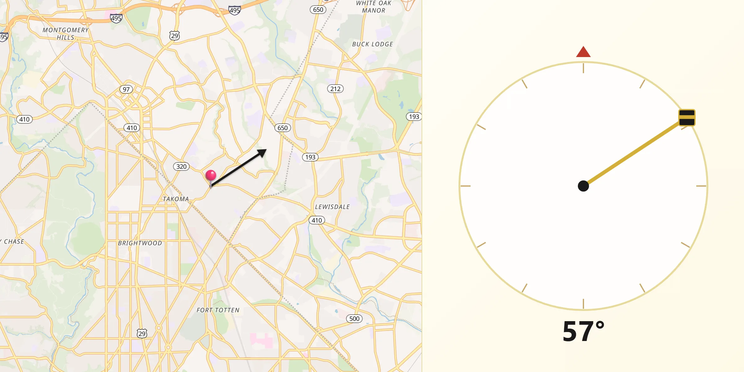 Qibla Direction from Takoma Park