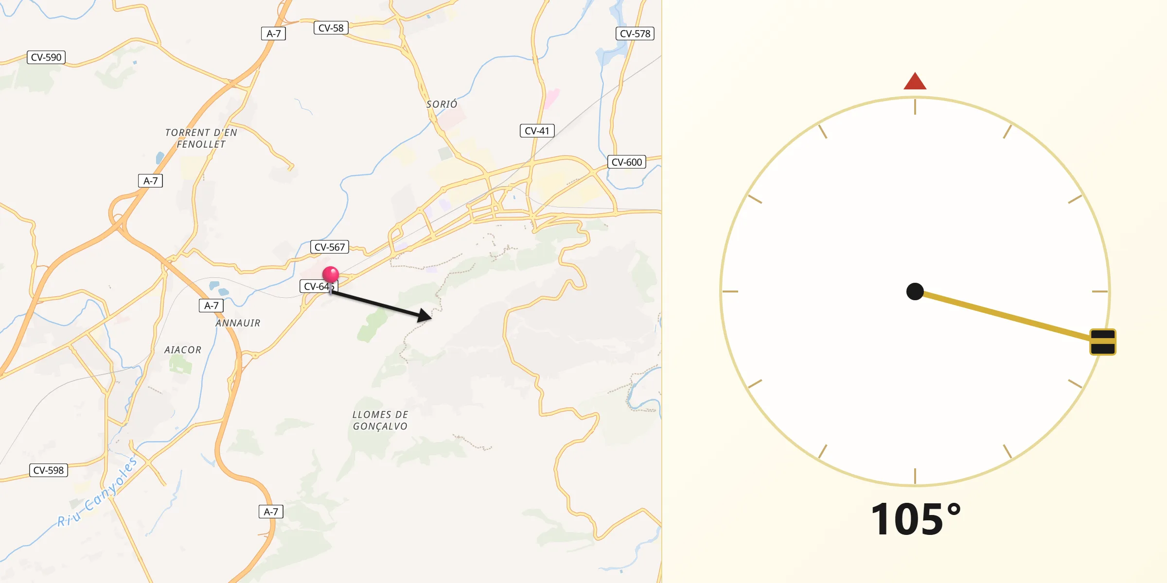 Dirección de la Qibla desde Novelé/Novetlè