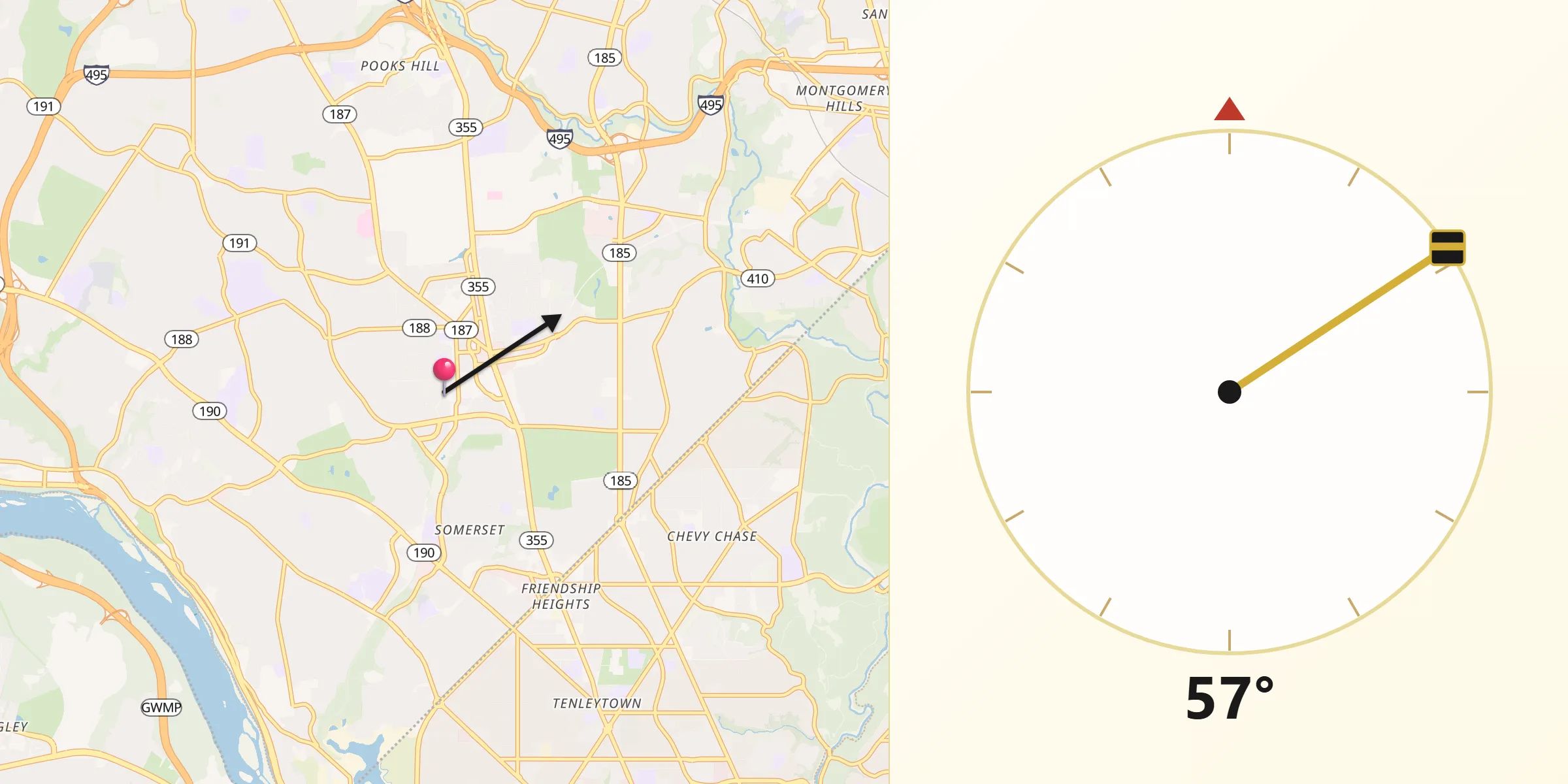 Qibla Direction from Bethesda