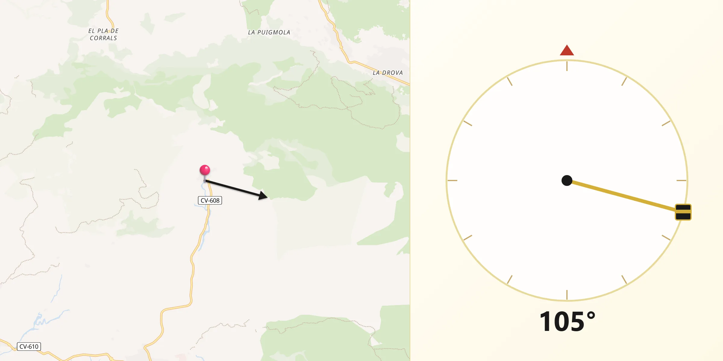 Dirección de la Qibla desde Pinet