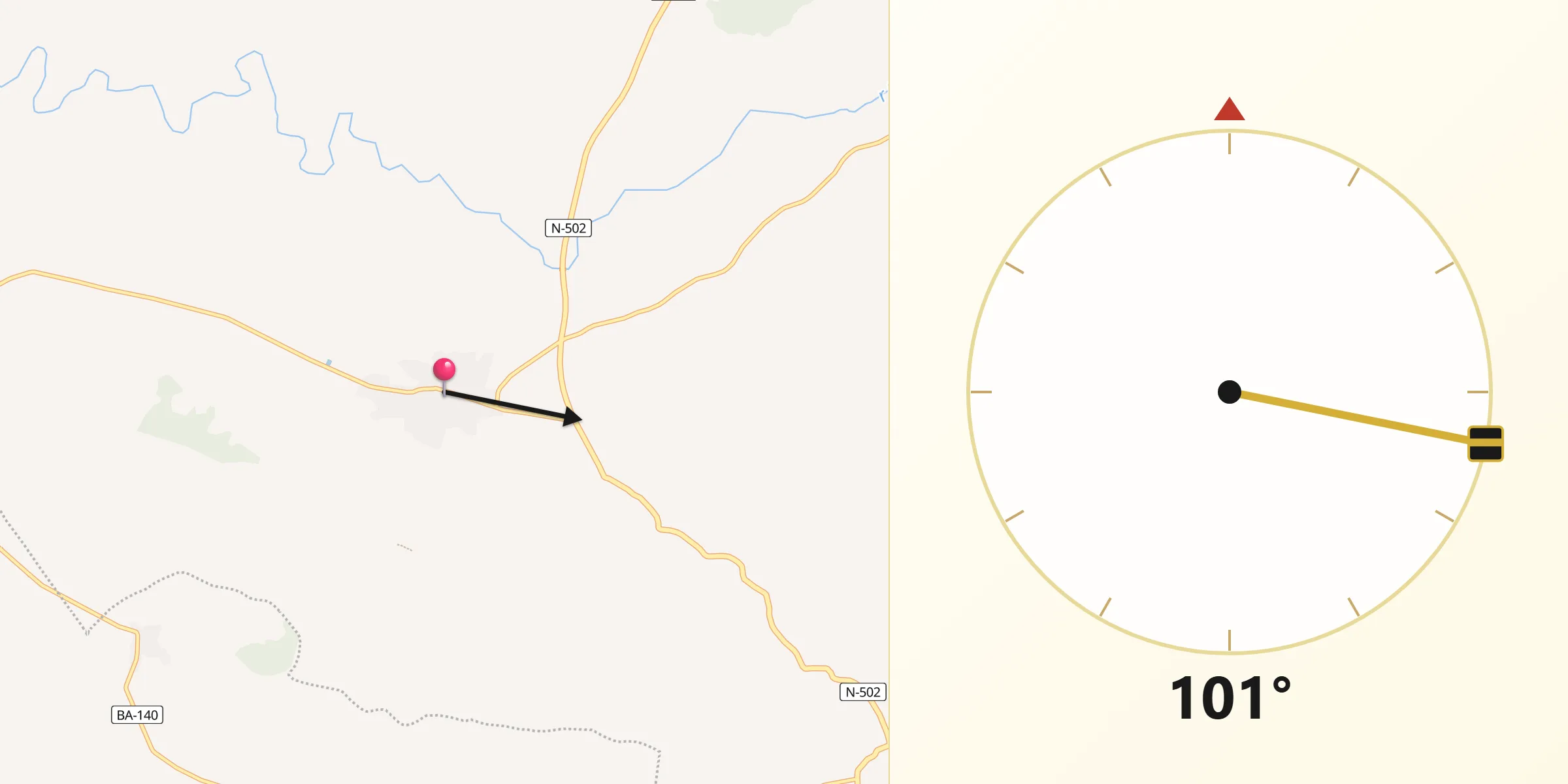 Dirección de la Qibla desde Agudo