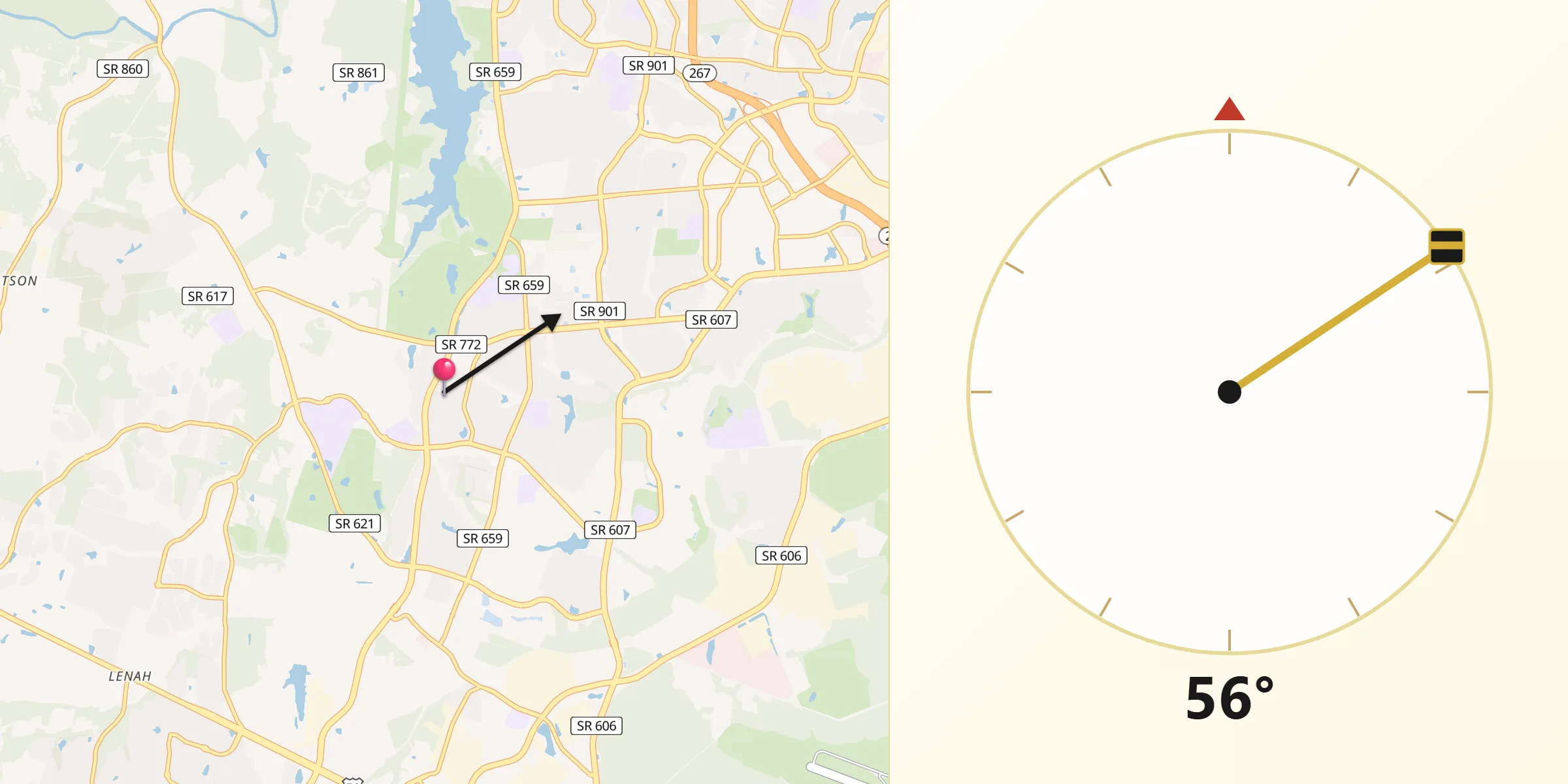Qibla Direction from Brambleton