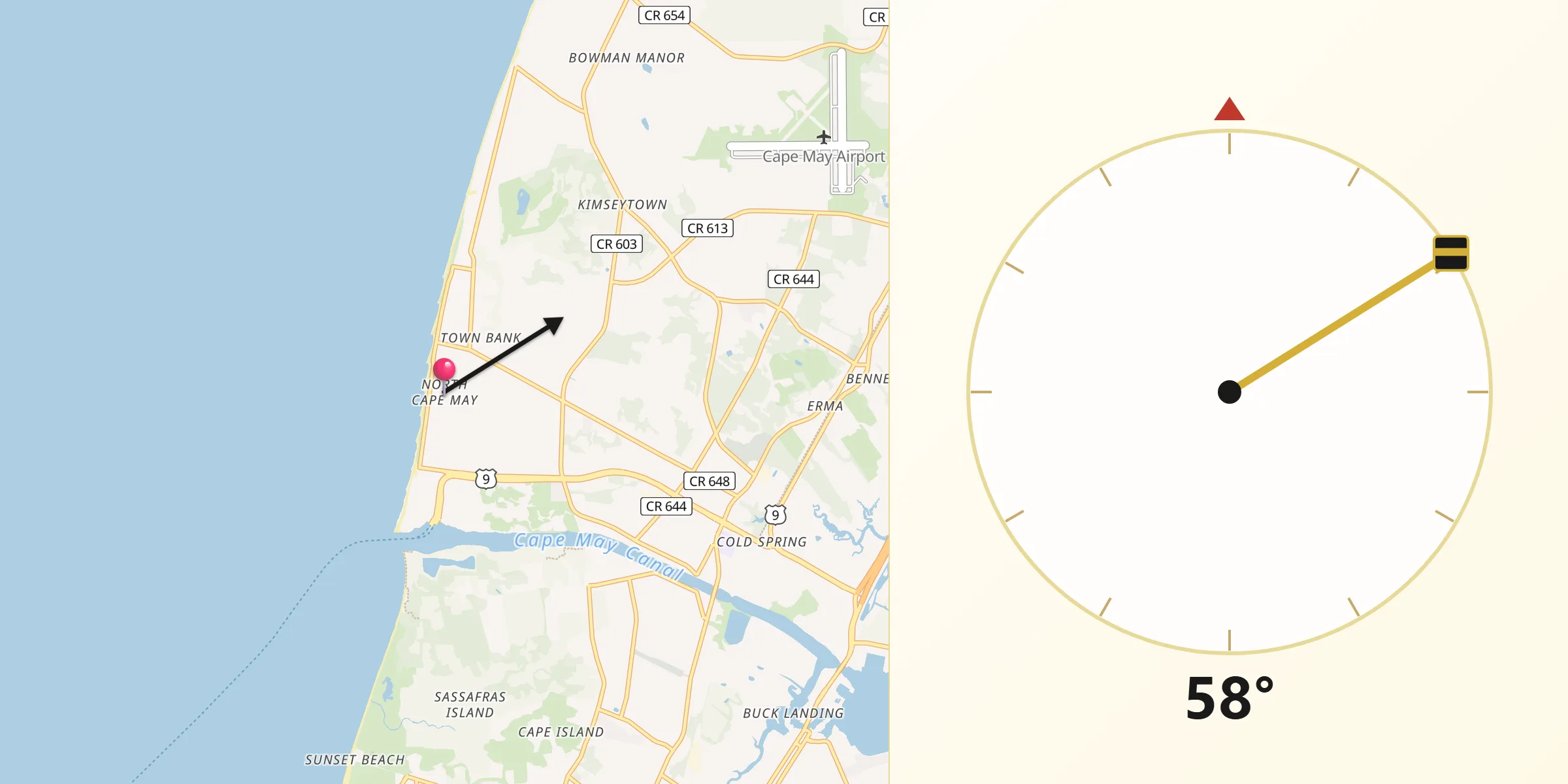 Qibla Direction from North Cape May