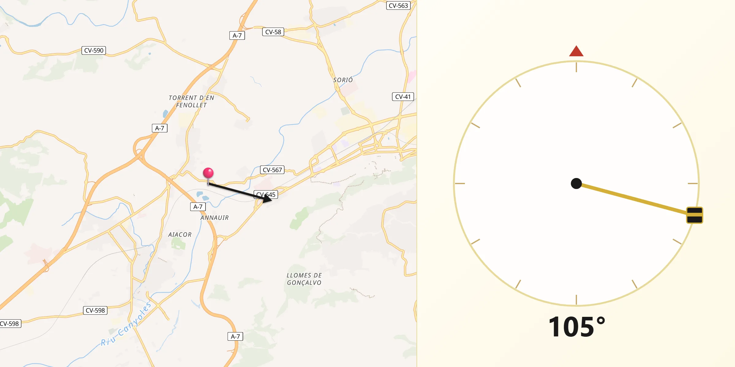 Dirección de la Qibla desde Cerdà