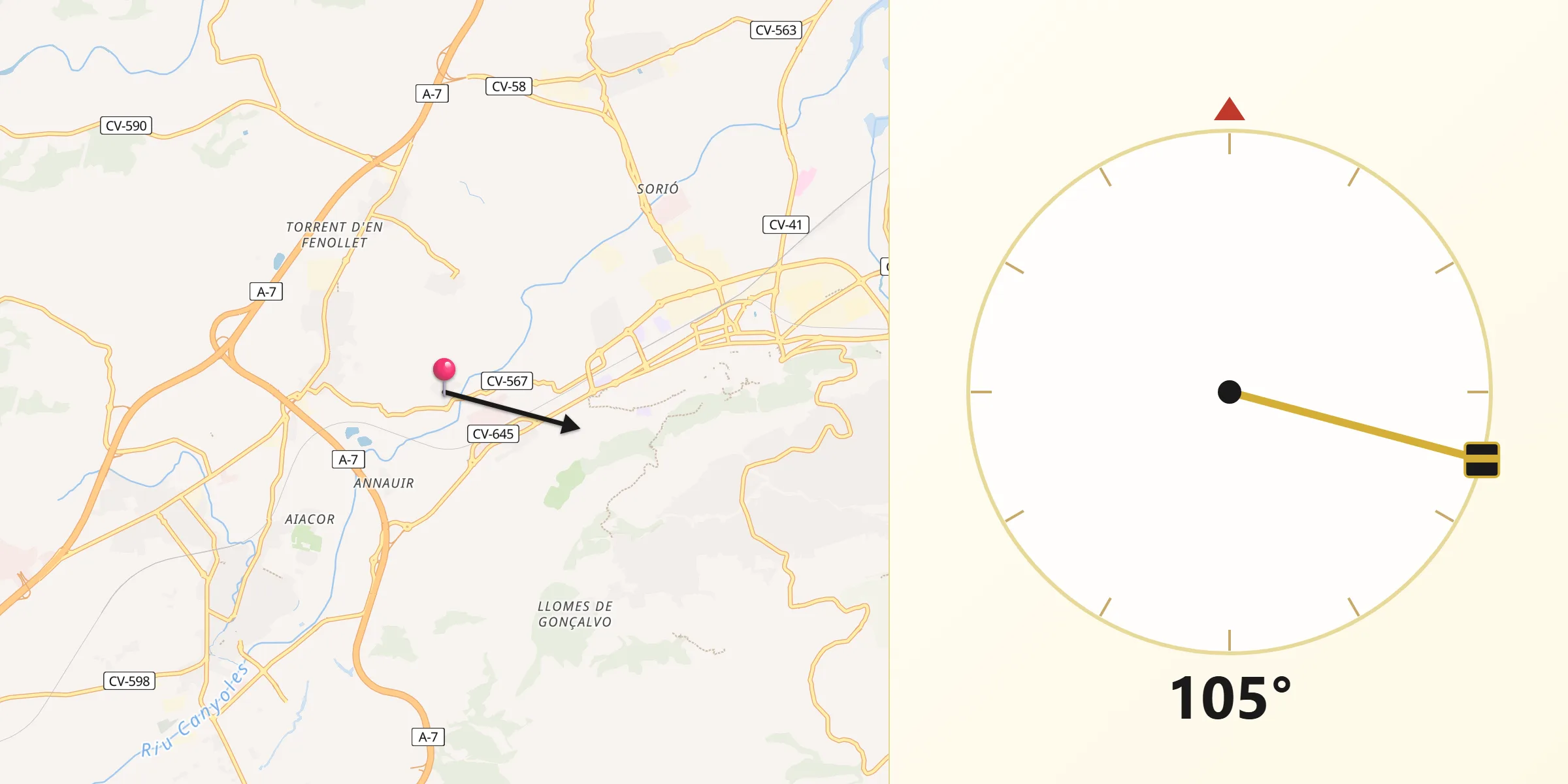 Dirección de la Qibla desde Vallés