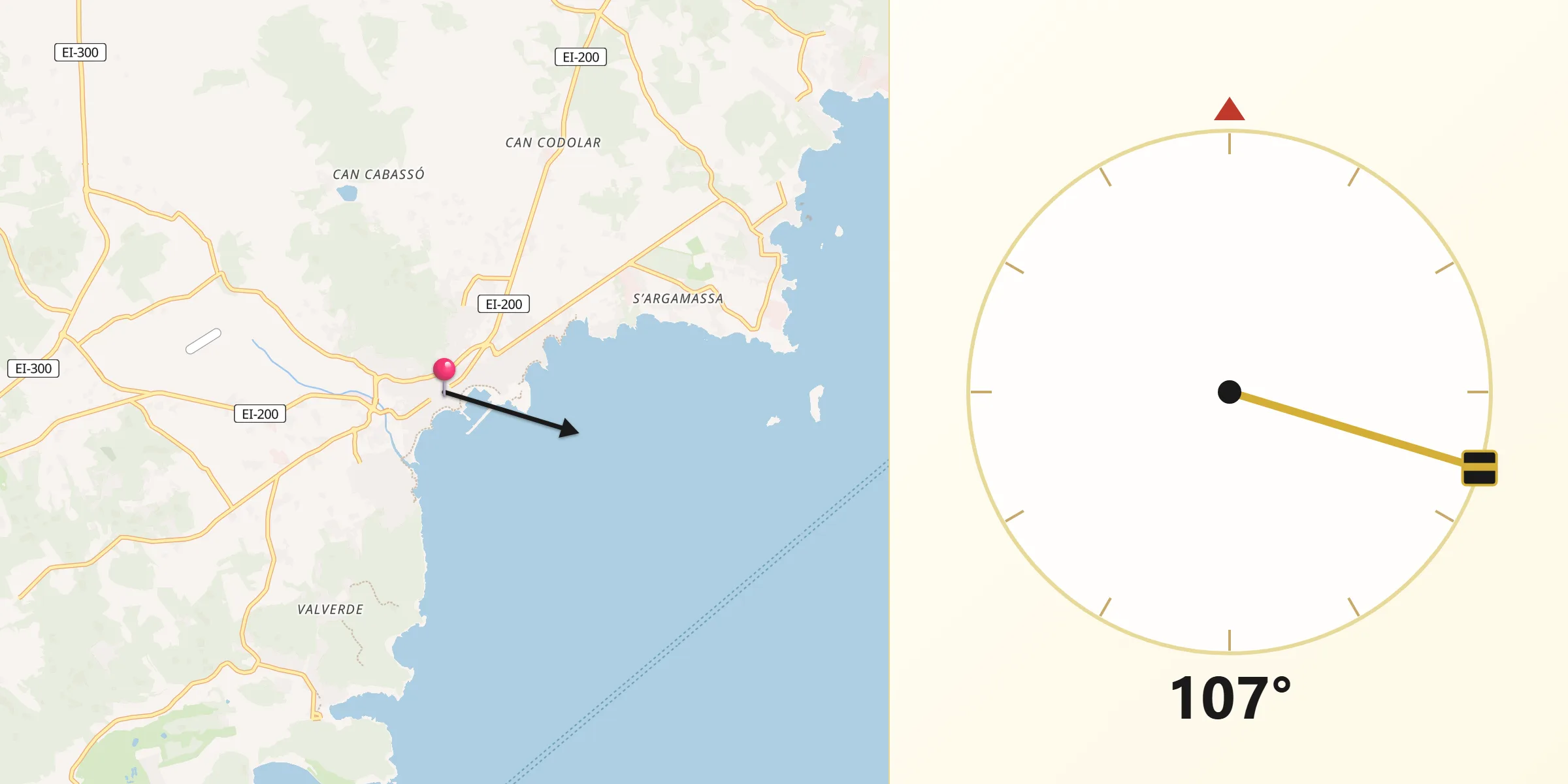Dirección de la Qibla desde Santa Eulalia del Río
