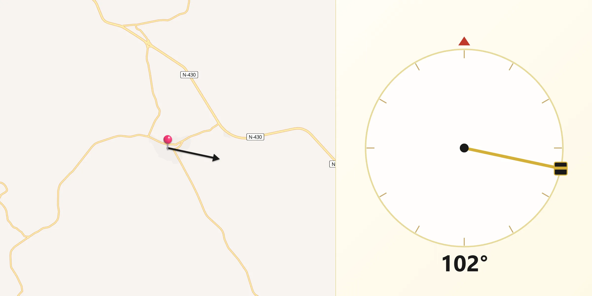Dirección de la Qibla desde Alcolea de Calatrava