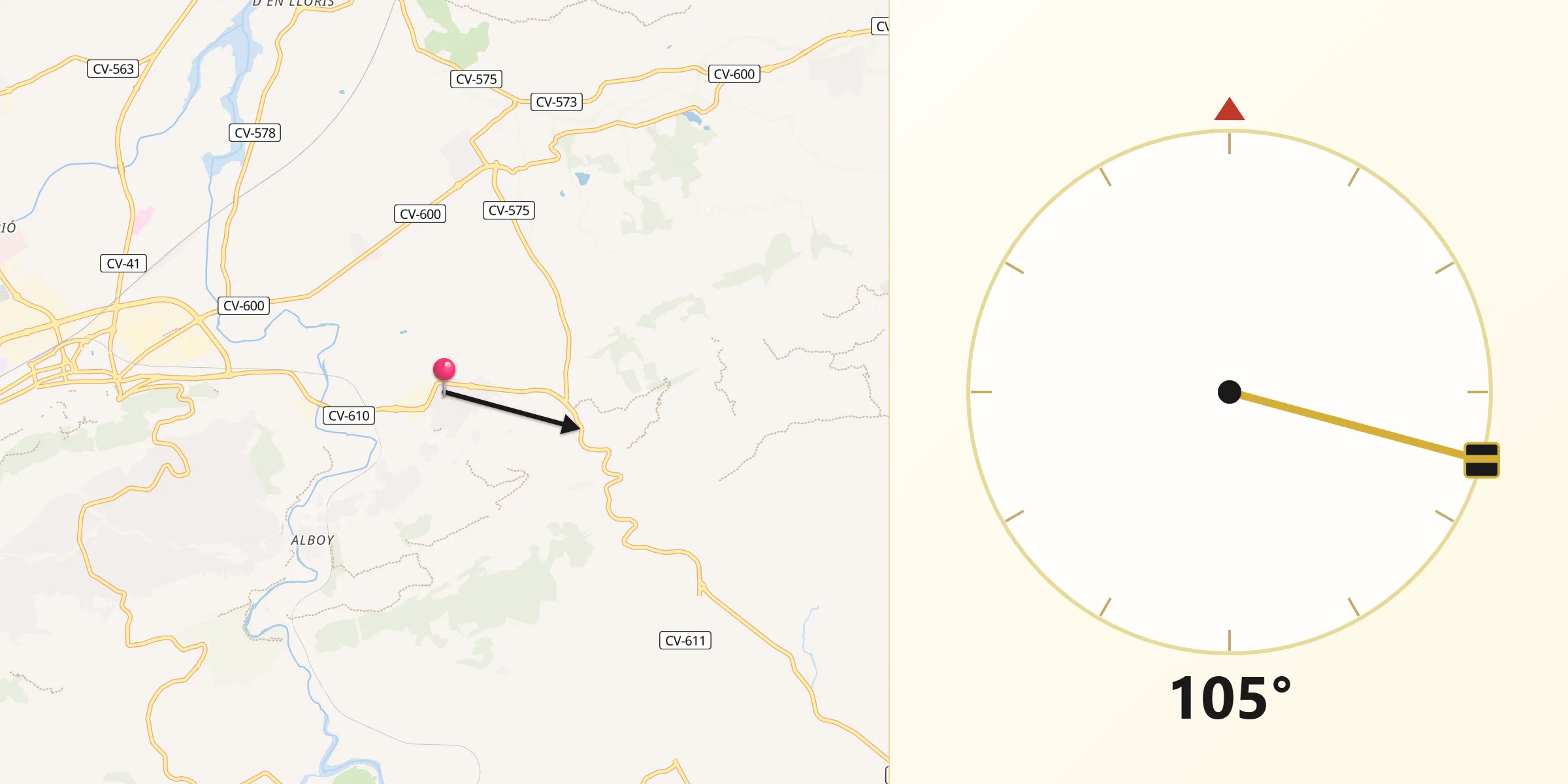 Dirección de la Qibla desde Genovés