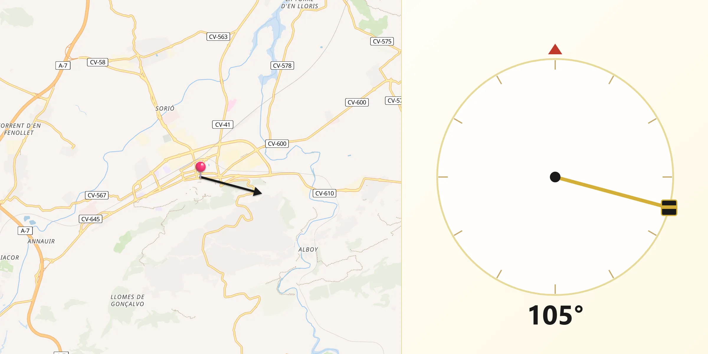 Dirección de la Qibla desde Játiva