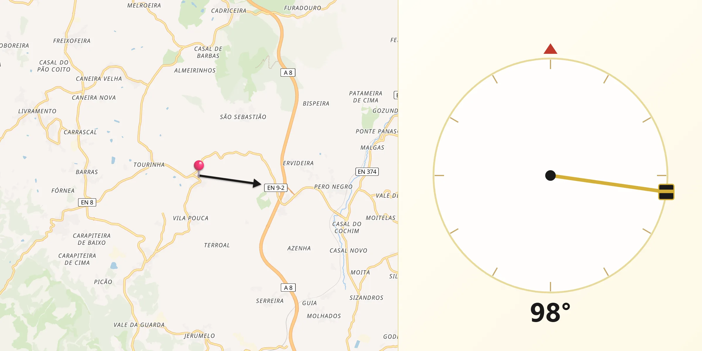 Direção da Qibla a partir de Enxara do Bispo