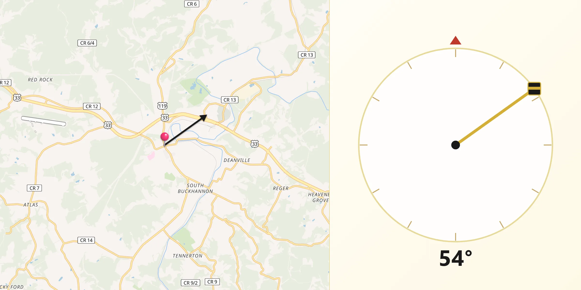 Qibla Direction from Buckhannon