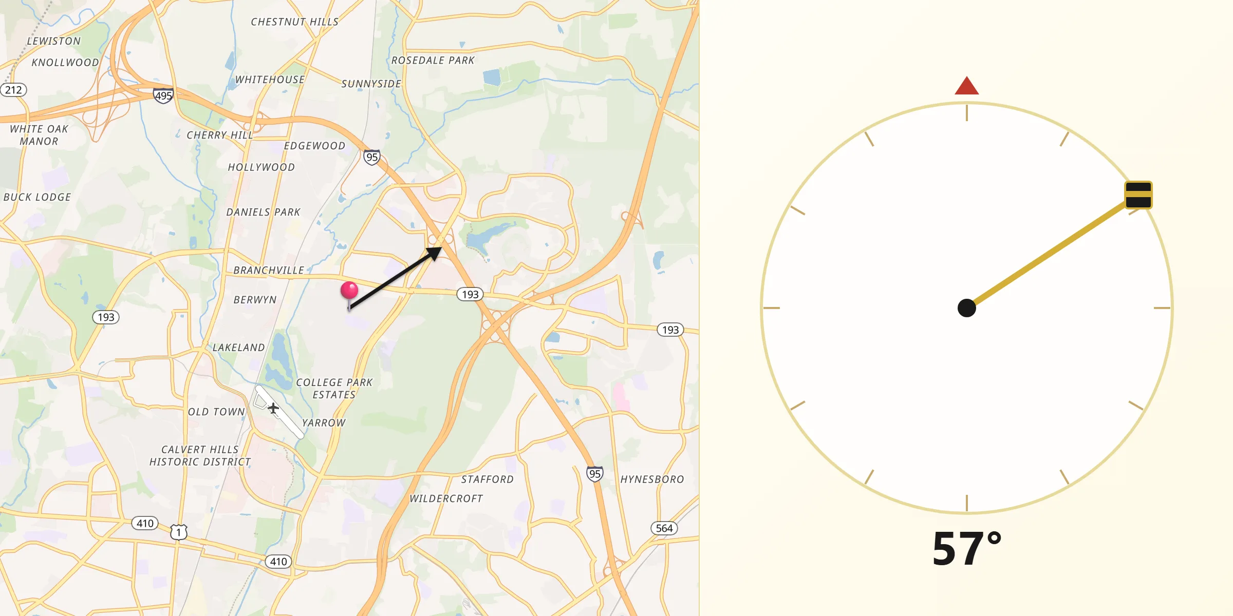 Qibla Direction from Berwyn Heights