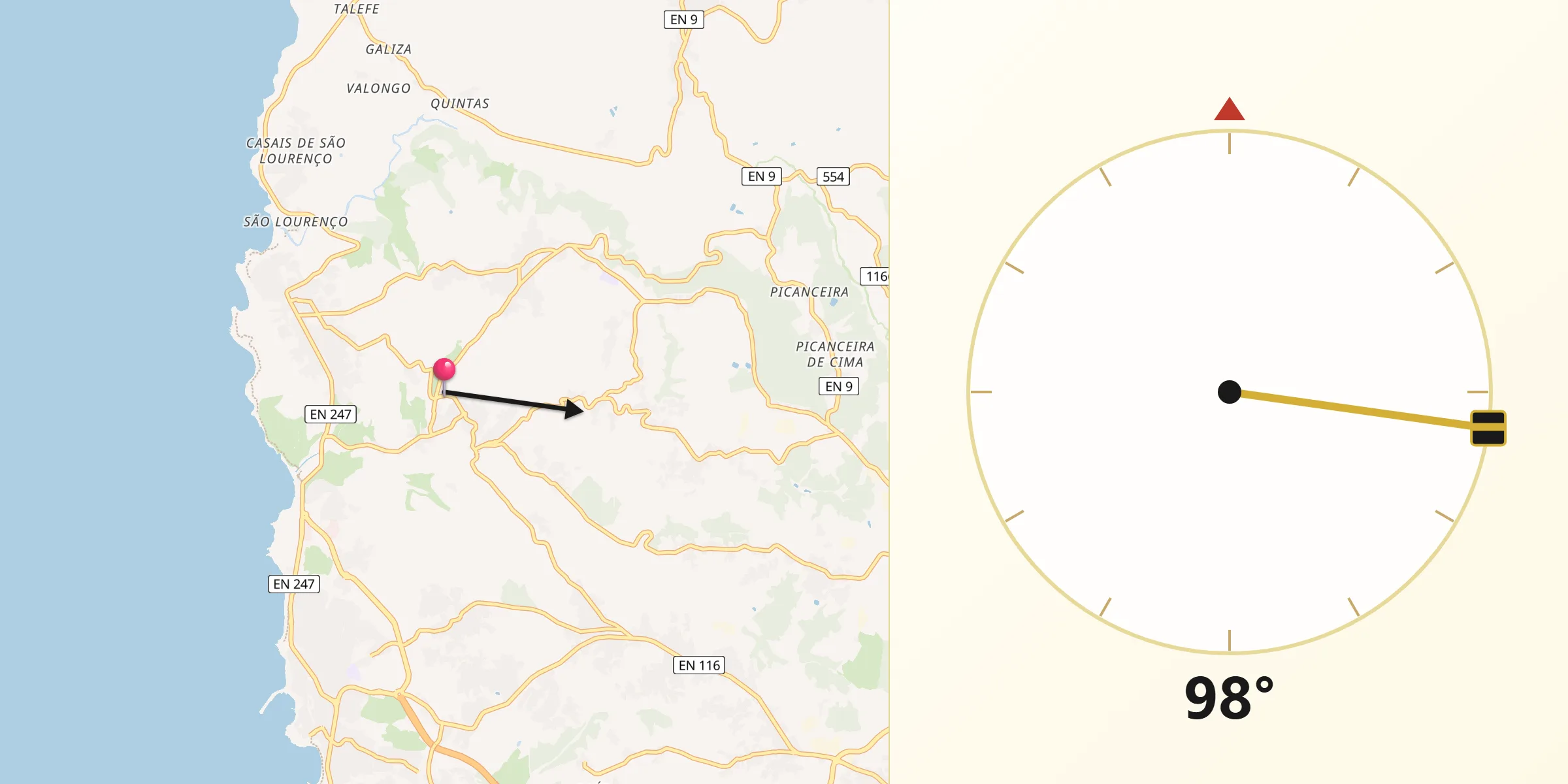 Direção da Qibla a partir de Santo Isidoro